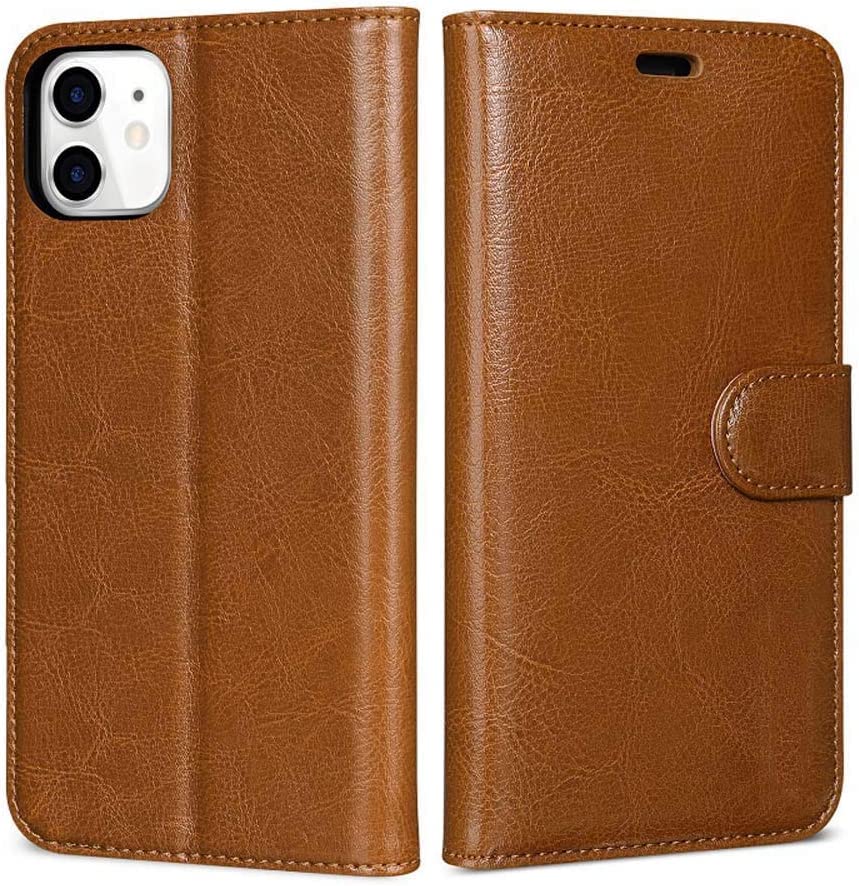 Étui portefeuille iPhone 12 en cuir marron : protégez votre écran et rangez vos cartes