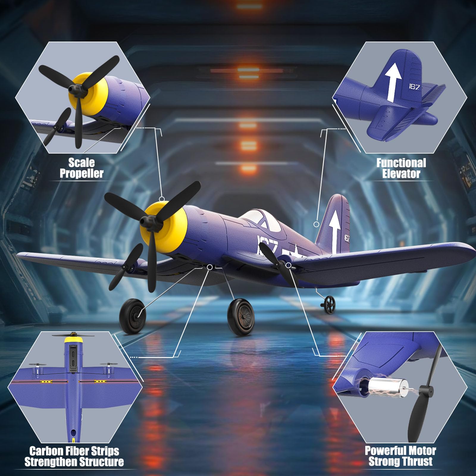Aeroplano telecomandato, RC Aereo F4U RTF con sistema di stabilizzazione Xpilot & One-Key Acrobatic, RC aliante giocattolo per principianti, adulti-76208||1