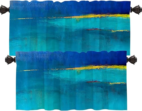 Shrahala Cenefas de cocina modernas de pintura al óleo, cortinas abstractas de media ventana, tratamiento de ventana de poliéster multicapa para