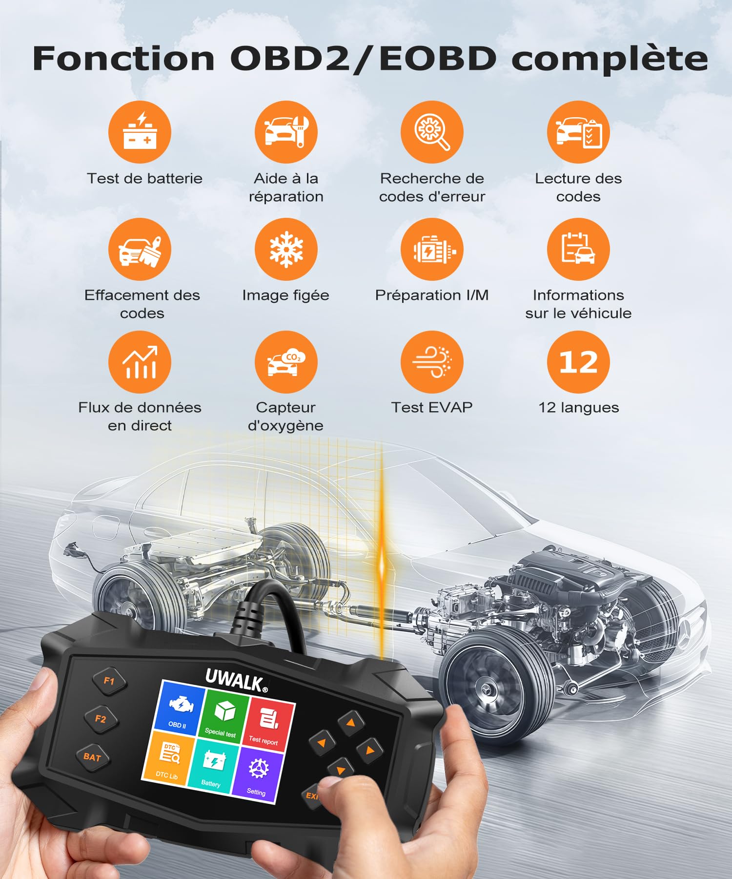 OBD2 Valise Diagnostic Auto Voiture: OBD Diagnostique Auto Multimarque Français avec Lecture en Temps Réel des Données - Lecteur de Codes de Panne Moteur Scanner pour BMW Audi Peugeot VW Véhicules