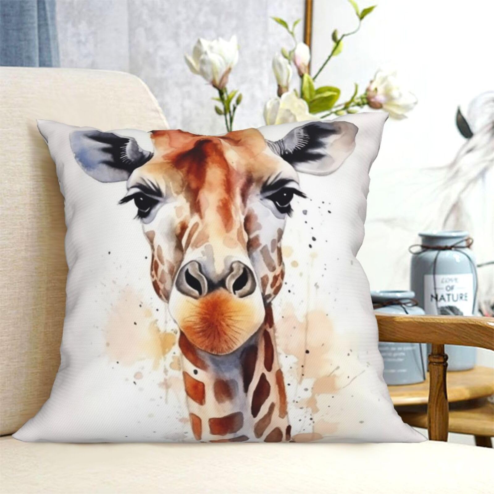 Fodpand Black Decorative Throw Pillow Covers 18"X18" Stylish Animal Watercolor Giraffe Cushion Cases Square Modern Farmhouse Pillow Cases Soft Cozy Cushion Covers For Couch Sofa Bedroom Home Decor Pillowcase