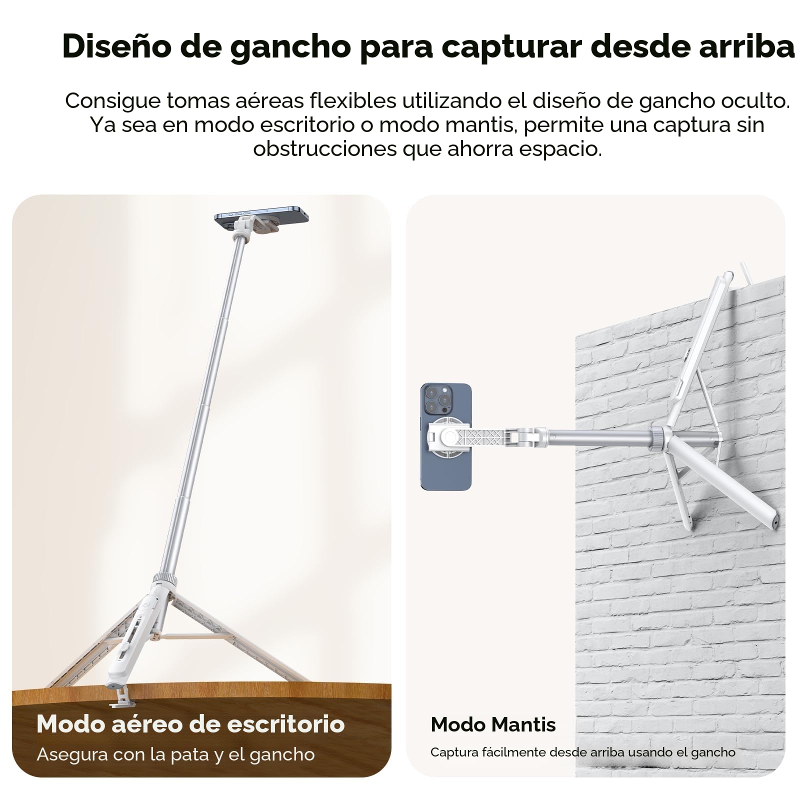 ULANZI TT88 145 cm Overhead Selfie Stick, Multifuncional magnético y de sujeción 2 en 1, Palo Selfie Trípode Blanco para Móvil y Cámara con Control Remoto