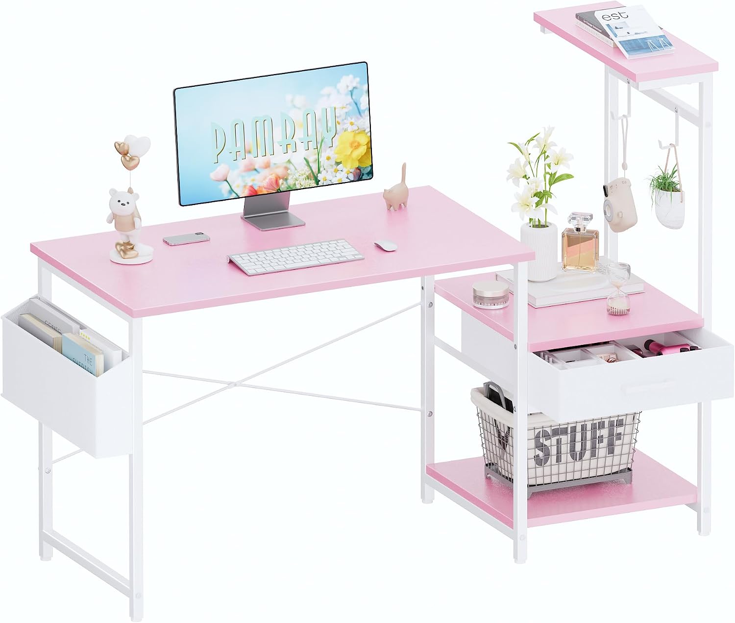 Pamray 50 Inch Small Gaming Computer Desk with Drawers and Shelves
