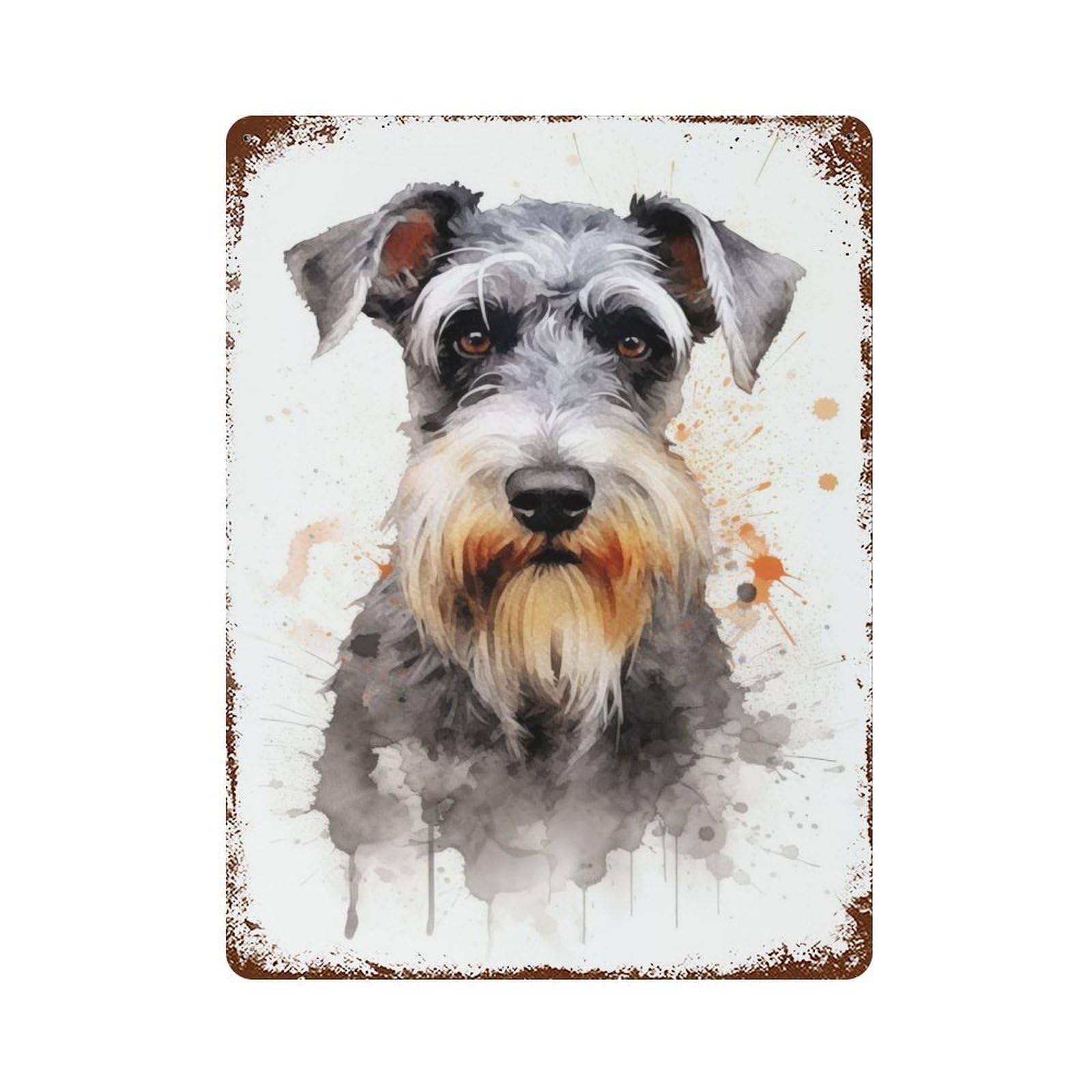 Schnauzer Watercolor Dog Rust Effect Tin Sign 15.7"x11.8", Ideal for Farmhouse, Kitchen And Entryway Decor