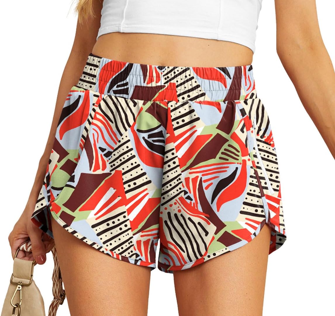 PrinStory Women's Running Shorts Summer High Waisted Quick Dry Athletic Work Out Gym Zipper Pocket Shorts with Liner - Image 2