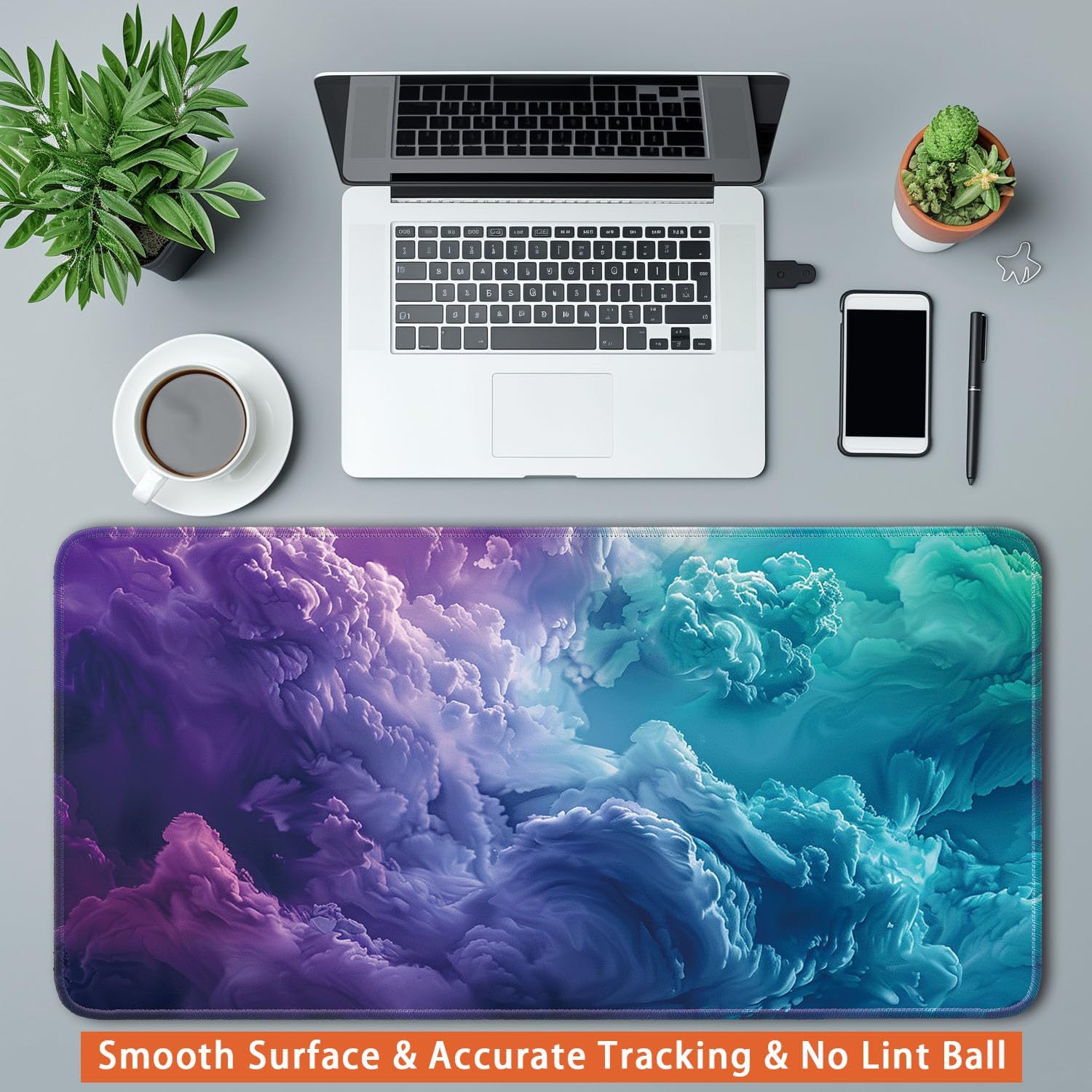 Keyboard Mat, Large Mouse Pad, Colorful Clouds image 3
