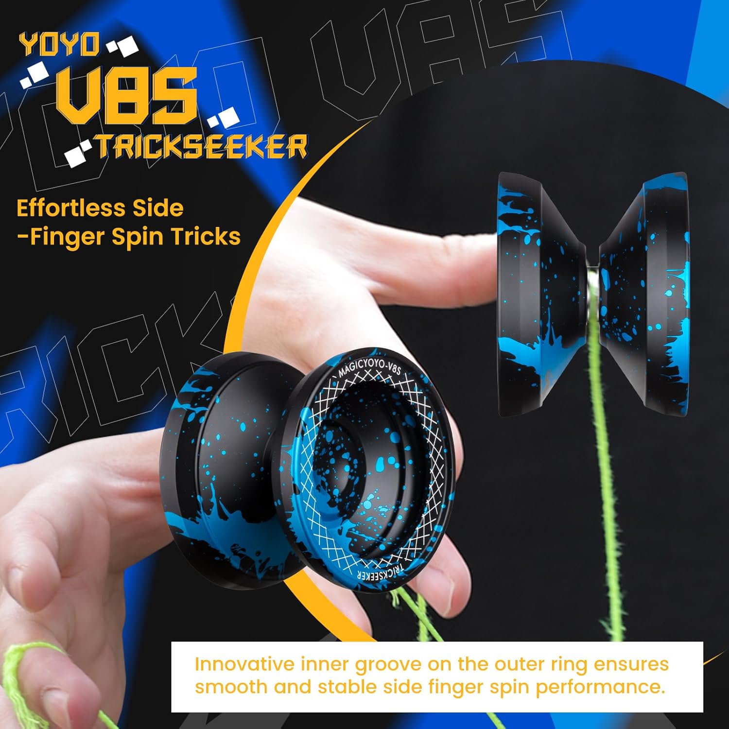 Pack of 2 Yoyos - V8s Black Blue Dual Purpose Yoyo + K2 Crystal Red Responsive Yoyo