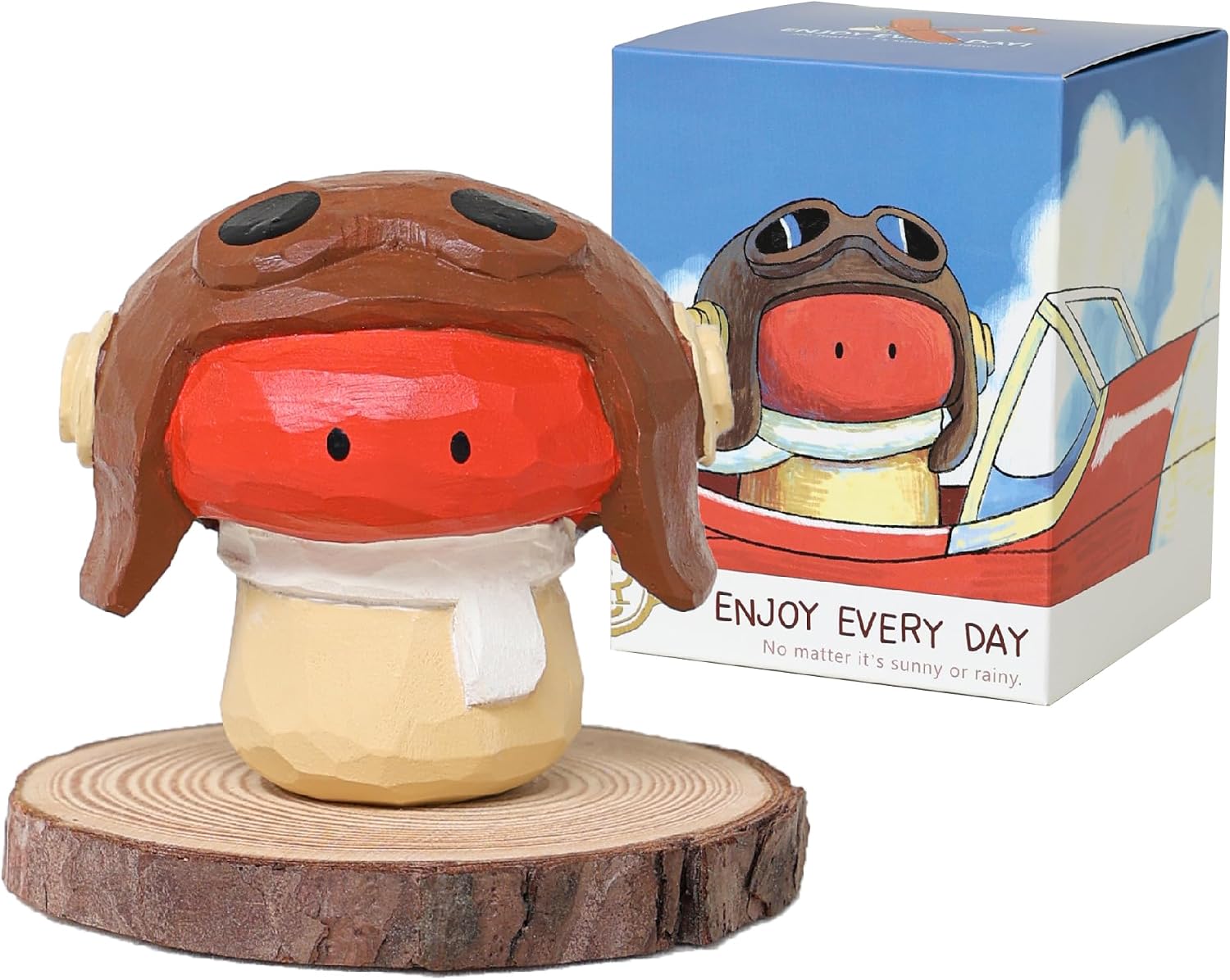 Jottings Handmade Wooden Pilot, Cute Funny Mushroom Figurine Desk Decor