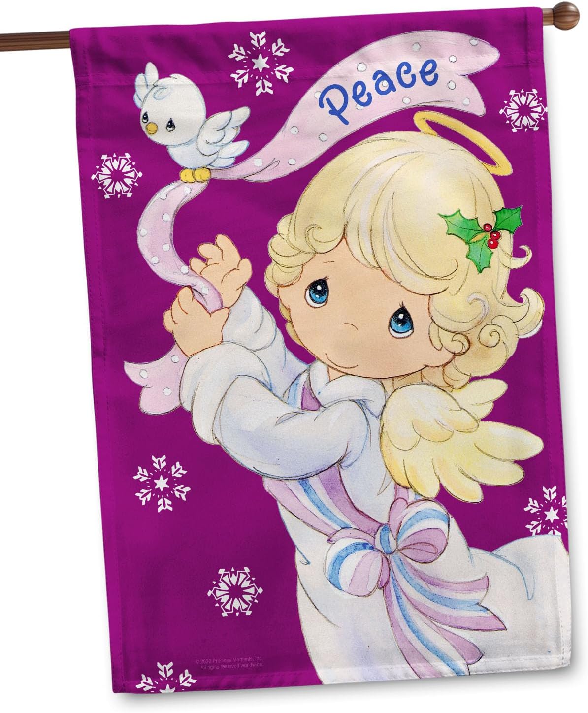 Flagology.com, Precious Moments Peace Christmas Angel – House Flag 28" x 40", Outdoor Flag, Exclusive Premium Fabric, Licensed Precious Moments, Christmas