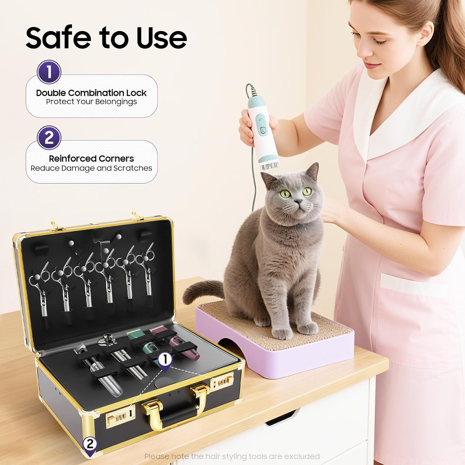 Professional Barber Case, Barber Tool Kits Storage, Double Layer Travel Barber Tool Box, Luxury Carrying Case for Beauty Hair Stylist Pet Groomer with Handle & Secure Numlock (Style 3)