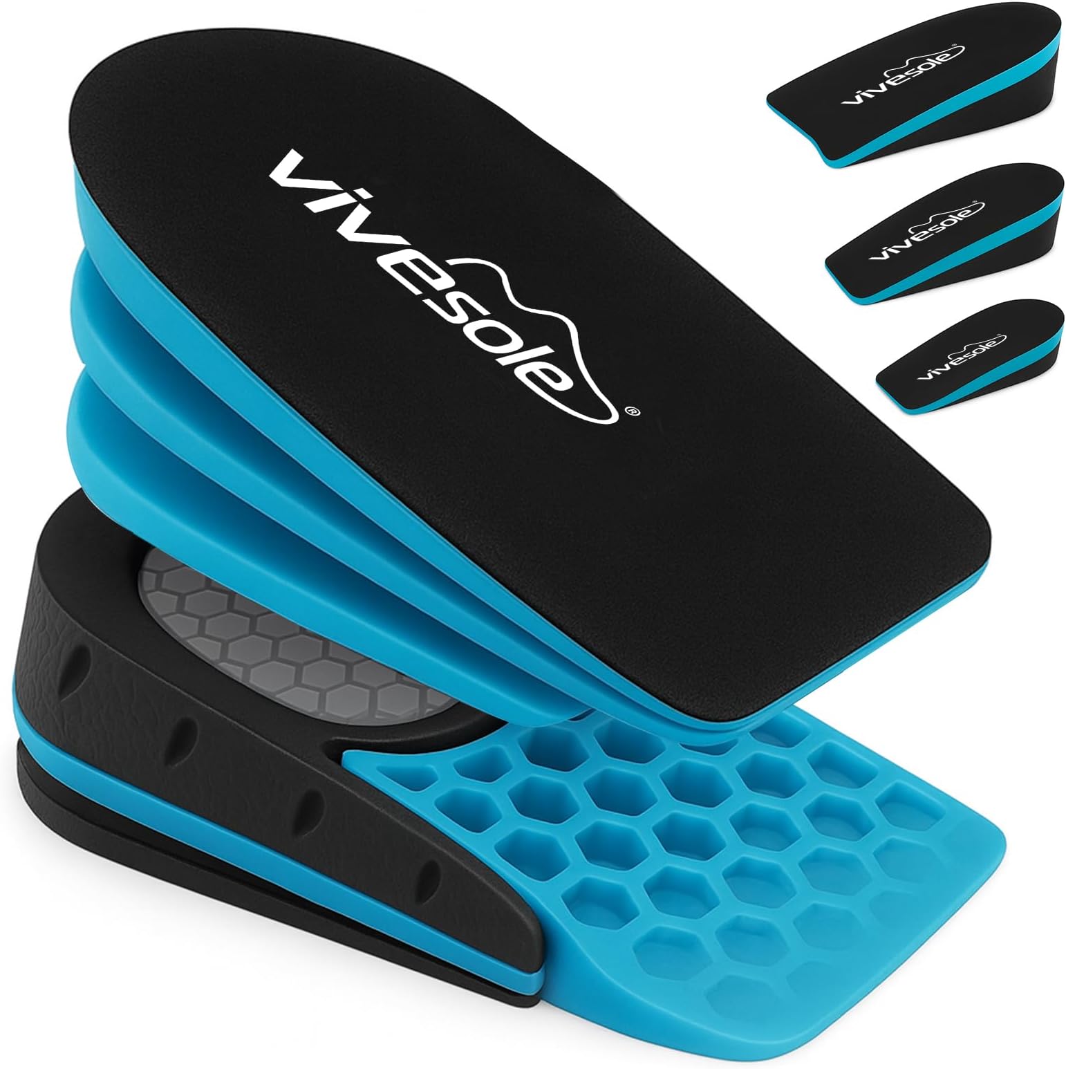 ViveSole Height Increase Insoles (Pair) - Plantar Fasciitis Relief Shoe Inserts for Men and Women - Orthopedic Heel Lift Cups for Foot Pain and Leg Length Discrepancy - Lightweight Gel Support