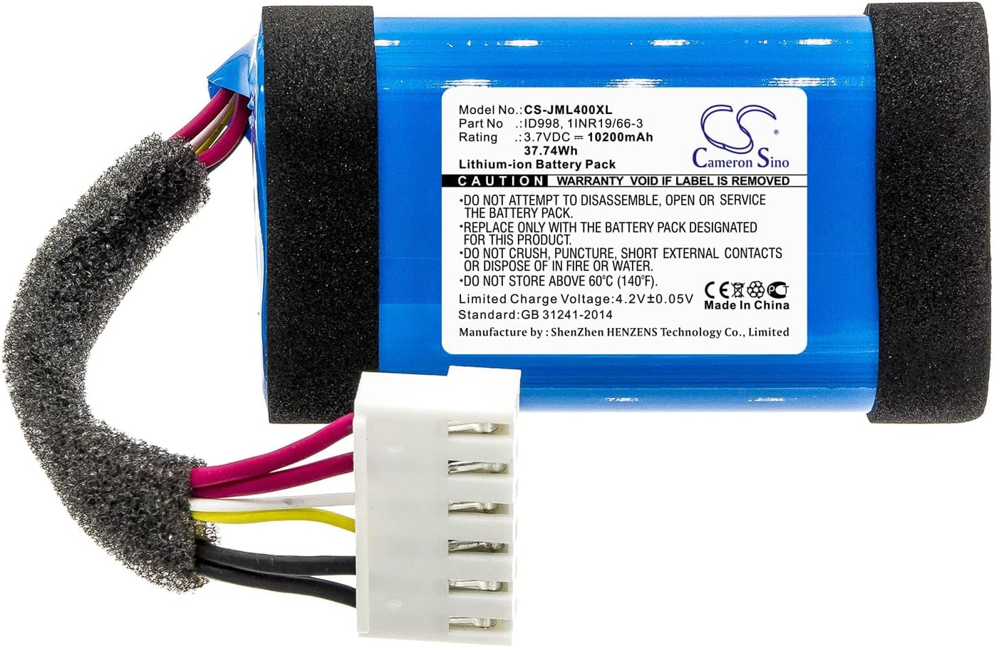Cameron Sino Battery for JBL Charge 4, Charge 4BLK, Charge 4J, JBLCHARGE4BLUAM PN:JBL 1INR19/66-3, ID998, IY1068, SUN-INTE-118 10200mAh