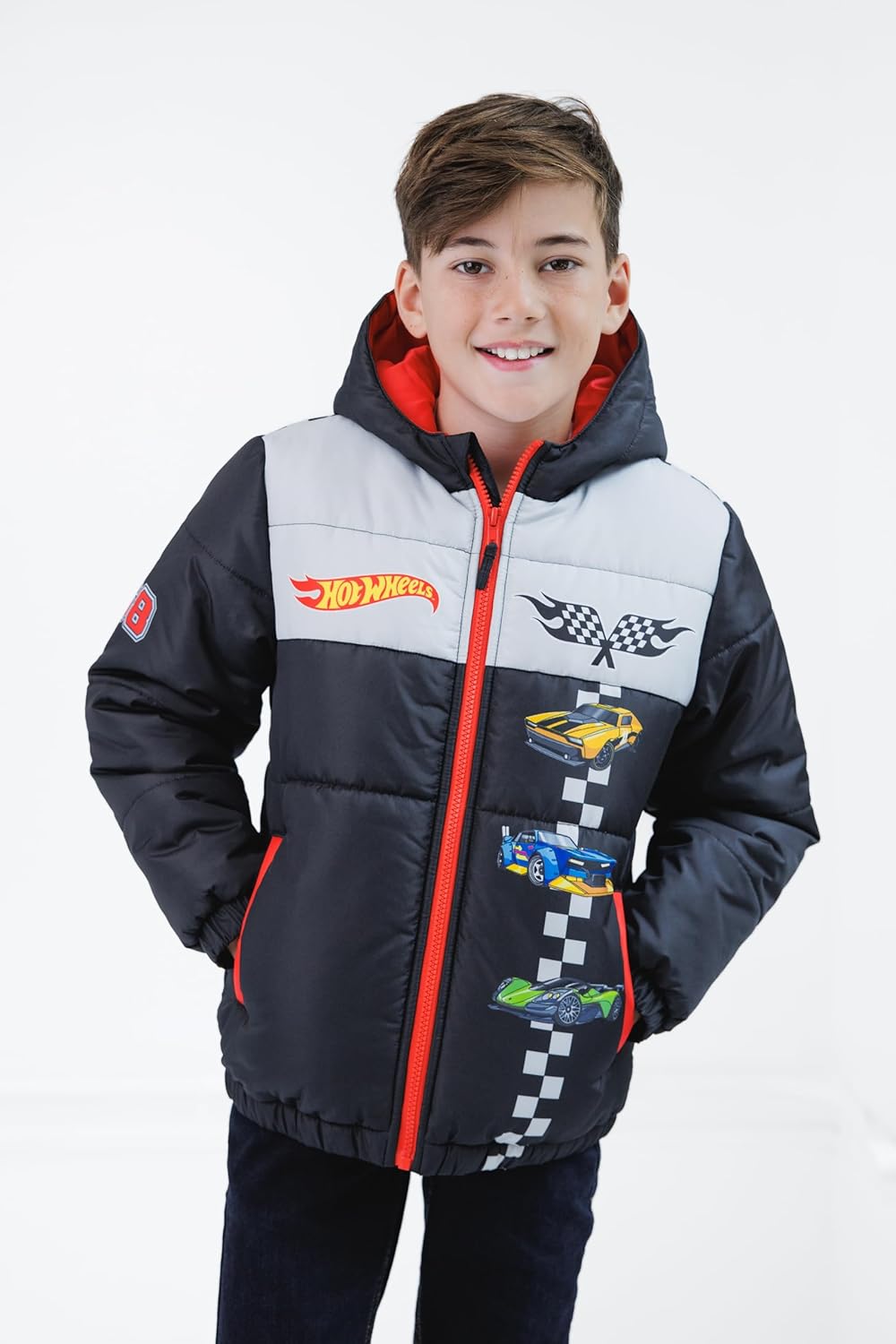 Hot Wheels Zip Up Puffer Jacket with Fleece Lining Toddler to Big Kid Sizes (3T - 10-12) - Image 2