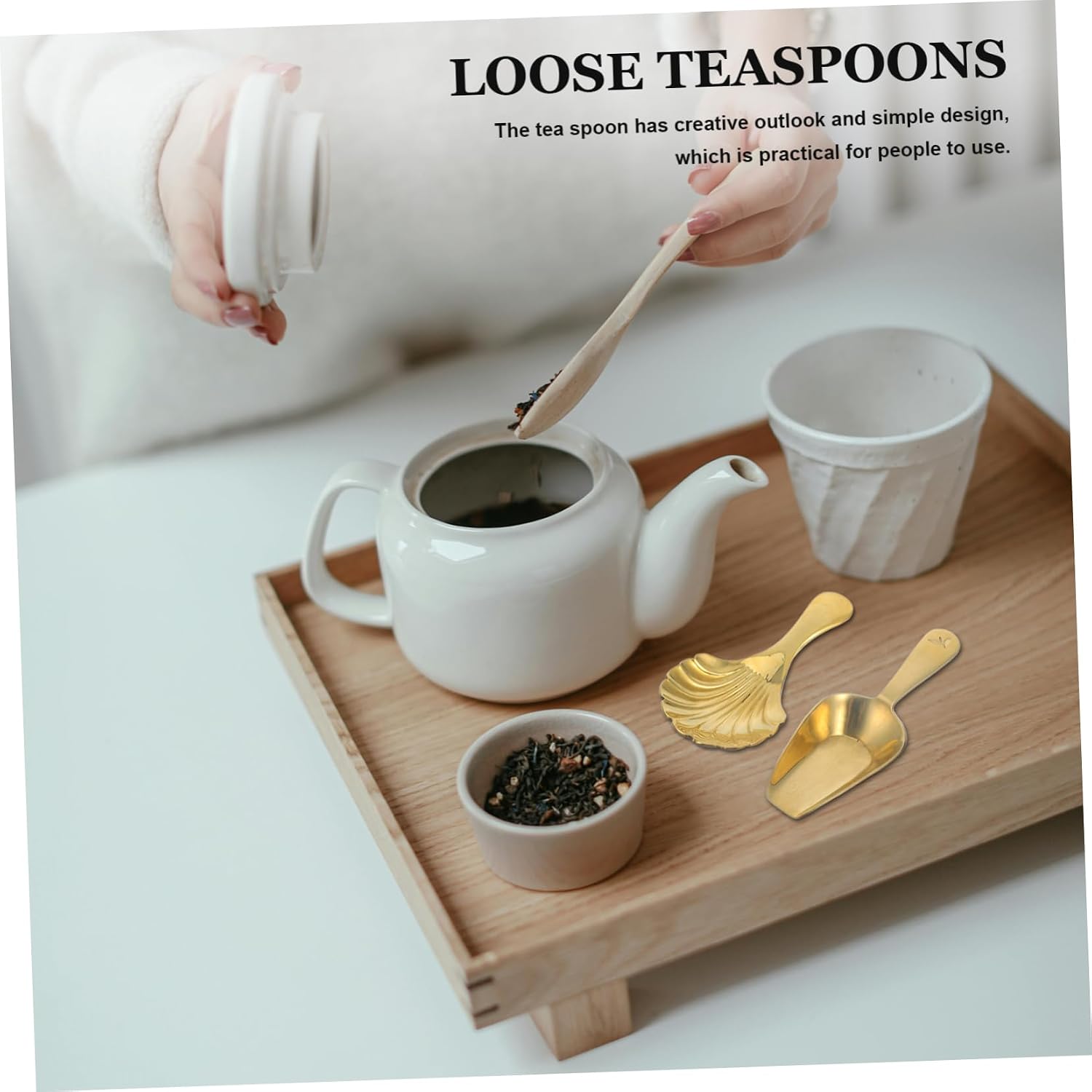 Amosfun 2pcs Mini Brass Tea Spoons with Shell Scoop Design Lightweight Portable Teaspoon Scoops for Sugar Spices Ergonomic Handle Easy to Clean Kitchen Accessories