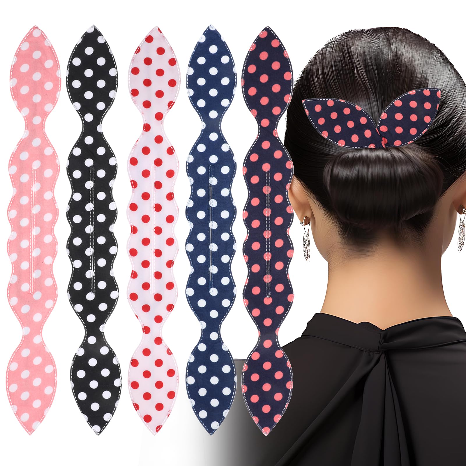 5 Pcs Deft Hairs Bun Maker French Donut Polka Dot Hair Twist Rabbit Ear French Twist Hair Bun Maker Flexible Donut Twister for Women & Girls