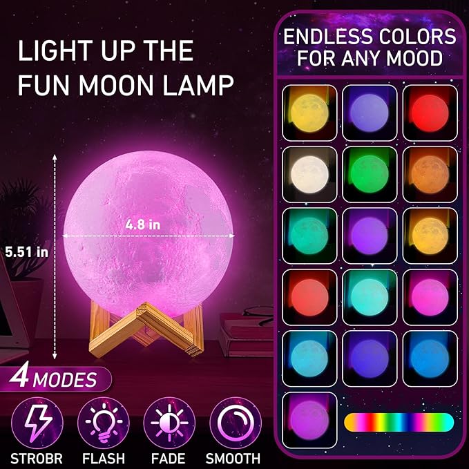 LOGROTATE LOGROTATE Moon Lamp, 16 Colors LED Night Light for Kids 3D Printing Moon Light with Stand& Remote/Touch Control & Timing, Moon Light Lamp for Kid Friend Birthday Gifts, Room Decor (Diameter 4.8 INCH) photo 3