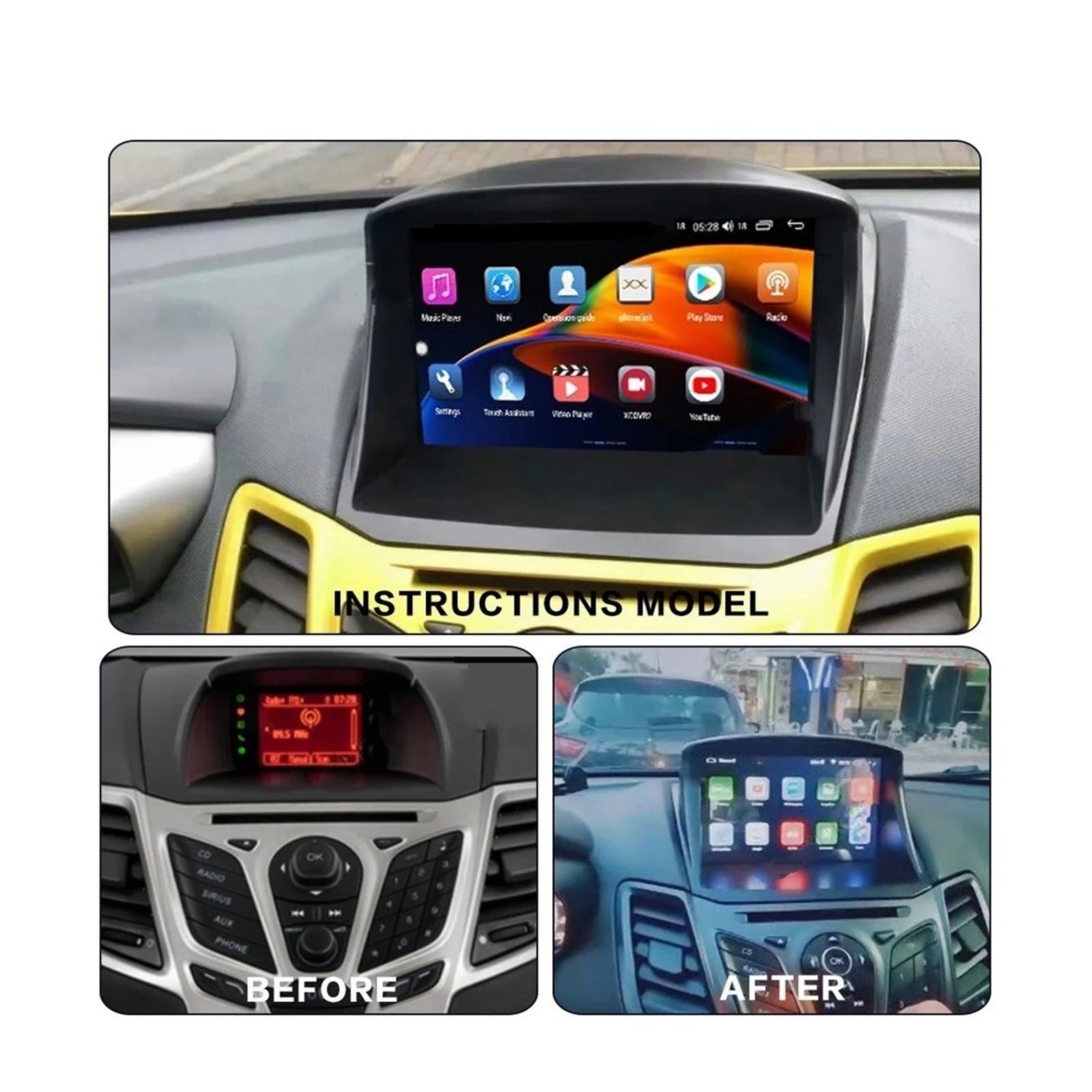 Mascherina Autoradio Cornice Stereo 9 Pollici Autoradio Fascia Pannello Manica Filo Telaio Cruscotto per Ford per Fiesta 2008 2009 2010 2011 2012 2013 2014 2015 2016 2017 2018