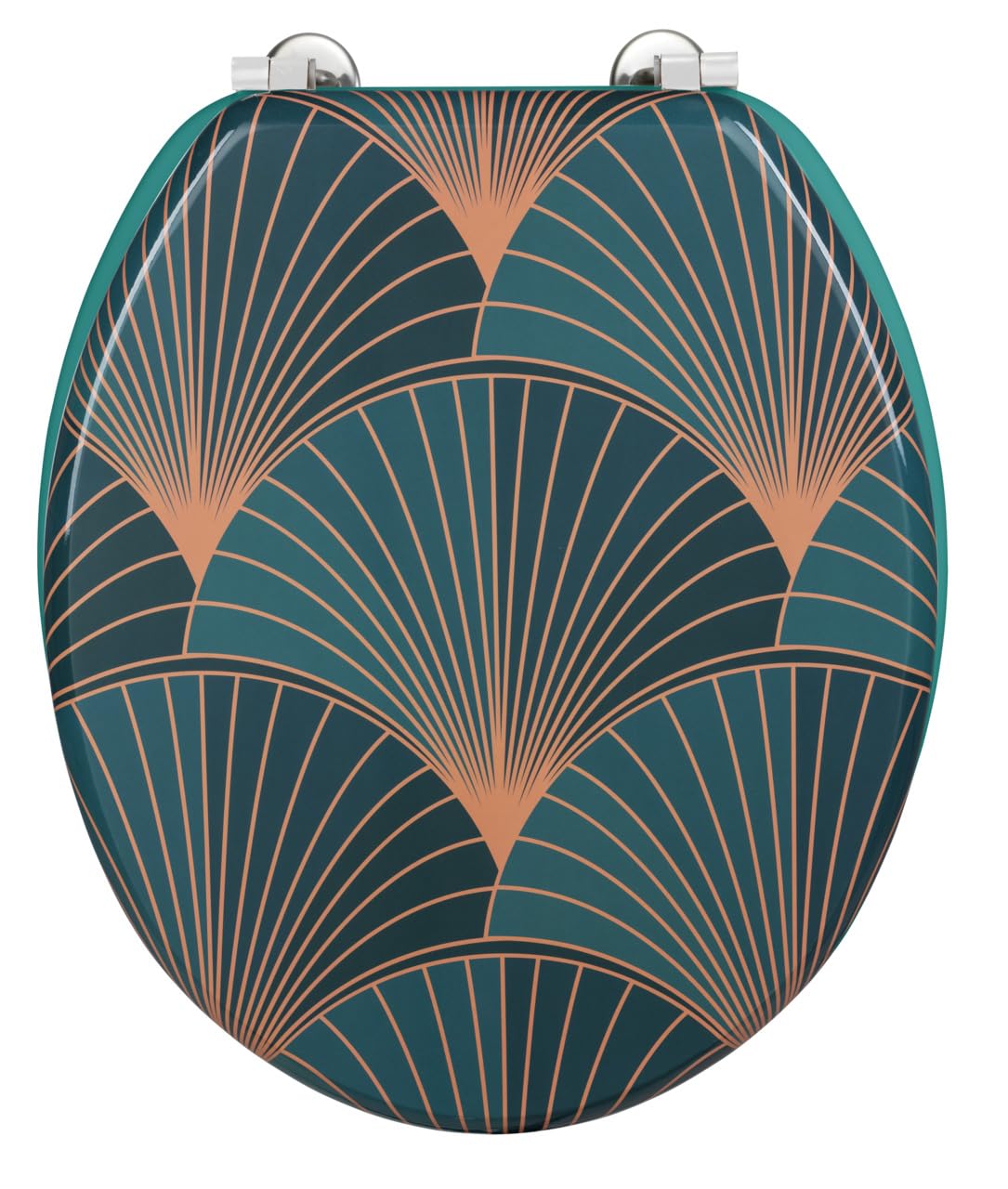 WENKO Asiento de WC Aira, tapa de váter de fibras de madera, certificación FSC, fijación de acero inoxidable y tapa con motivo geométrico en estilo art déco, (An. x P): 35,5 x 42,5 cm, multicolor