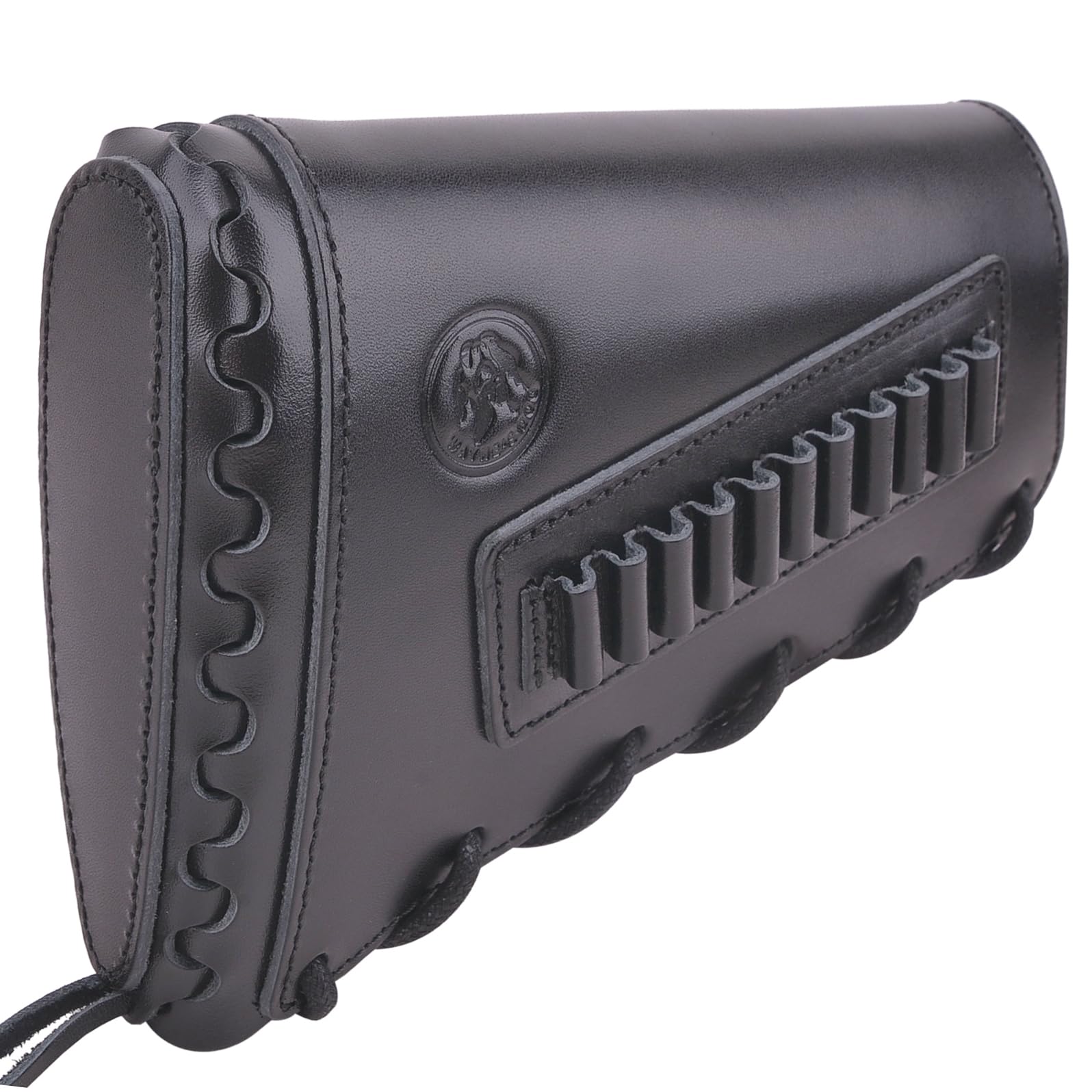 Tas Trost Full Grain Cowhide Leather Rifle Buttstock Ammo with Cartridge Holder for .45-70 308 30-06, Hand Stiched Ammo Sleeve (.22LR .22MAG .17HMR, Black - Righty Hand)