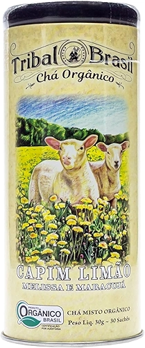 Chá Orgânico Capim Limão, Melissa e Maracujá lata 30 Sachês 60g - Tribal Brasil