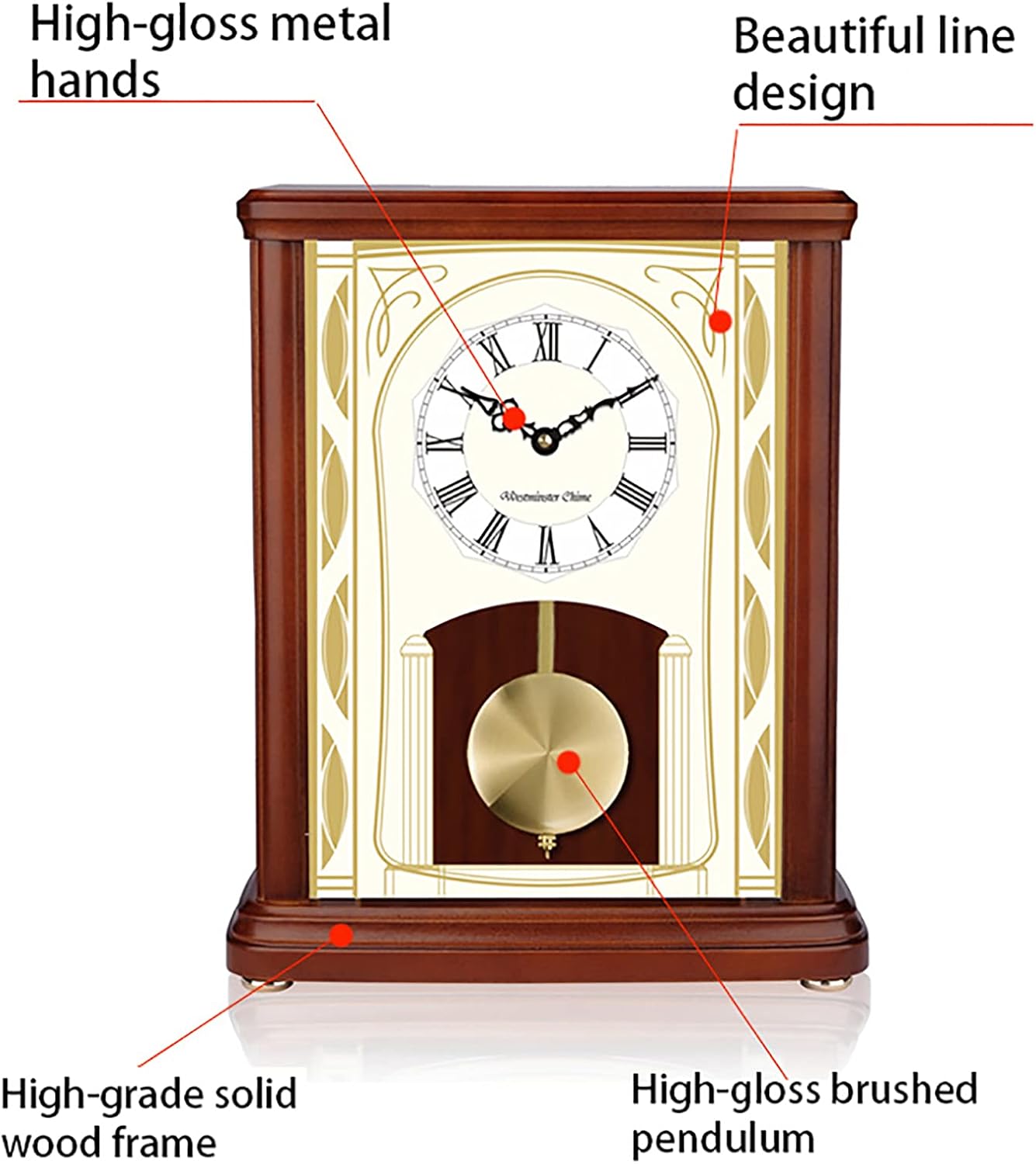 Mantel Clock Elegant Grandpa Clock Modern Mantel with Swinging Pendulum Silent Desktop Desk Living Room Decoration