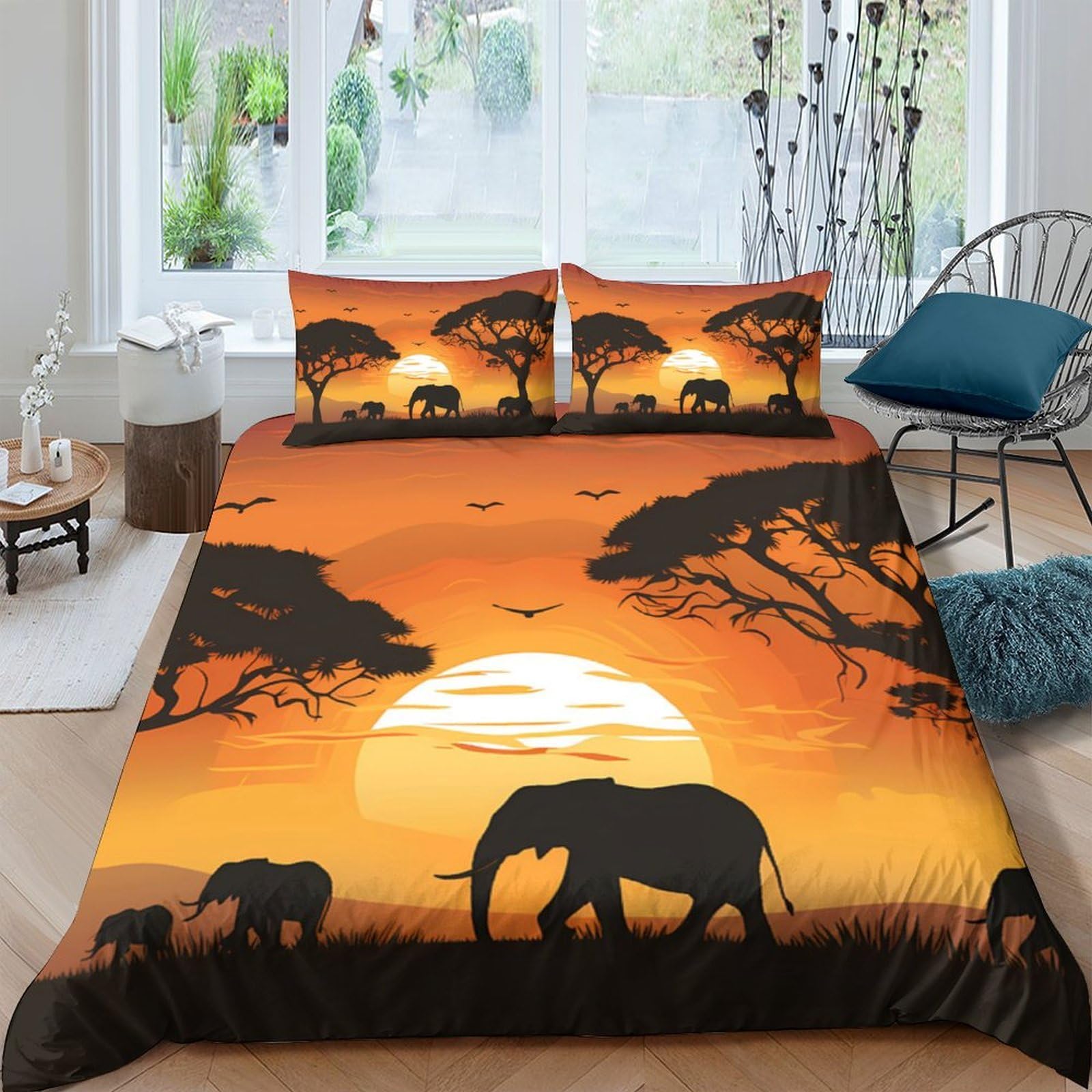 Ctjqhvkz Style-10 3D Printed African Sunset Fitted Sheet Microfiber Soft Elephant Landscape Mattress Cover For Bedroom Dorm Decor Single（135X200cm）