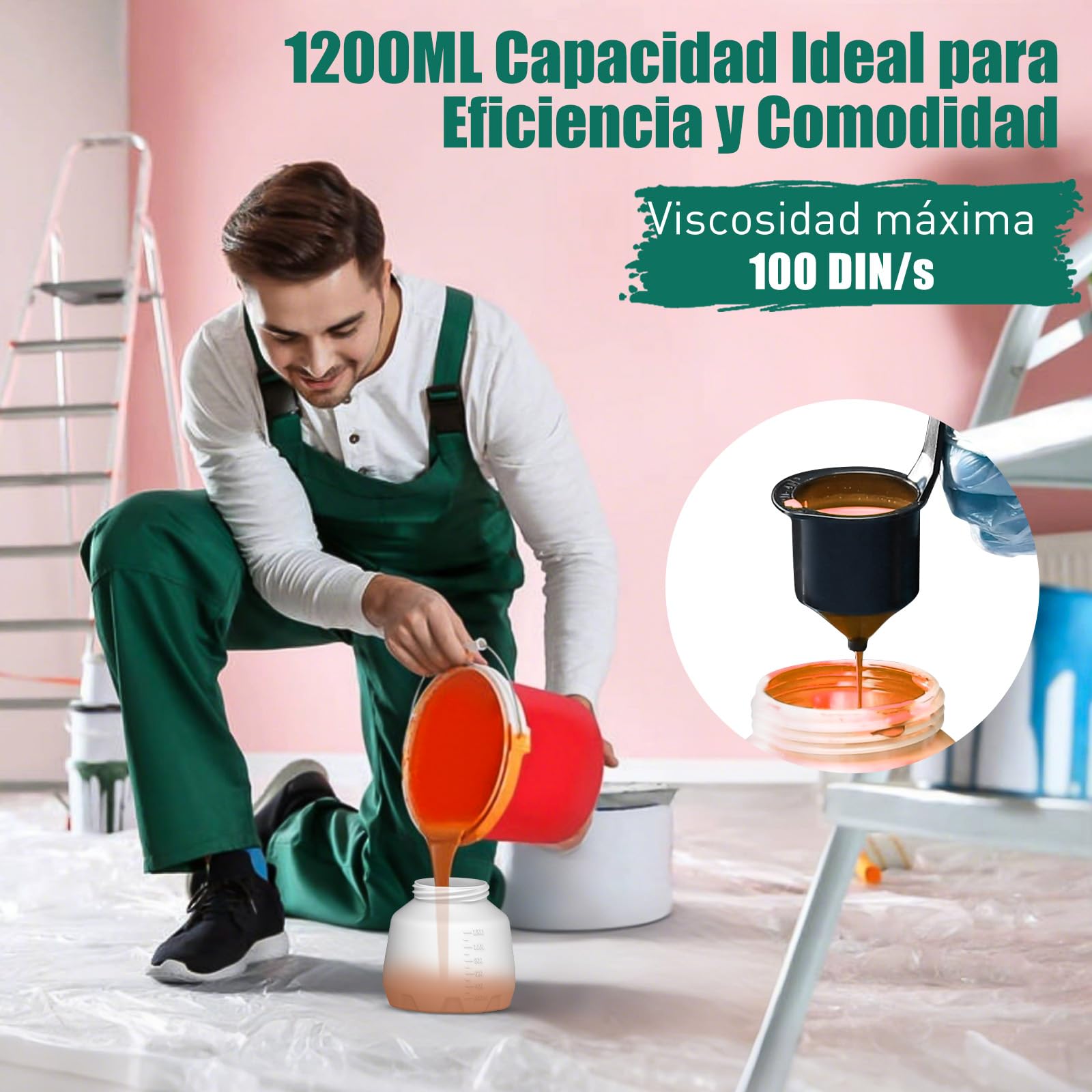 HYCHIKA Pistola Pintura 600W, Pistola de Pintura HVLP con Contenedor de 1200mL, 4 Boquillas, 3 Modos y 2 Herramientas de Limpieza, Ideal para Pulverizar Muebles, Vallas, Paredes, Bricolaje