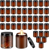 Vista 1 de Lallisa 48 tarros de vidrio ámbar de 8 onzas con tapas negras, tarros redondos de vidrio para cosméticos con tapas, recipientes de ámbar vacíos