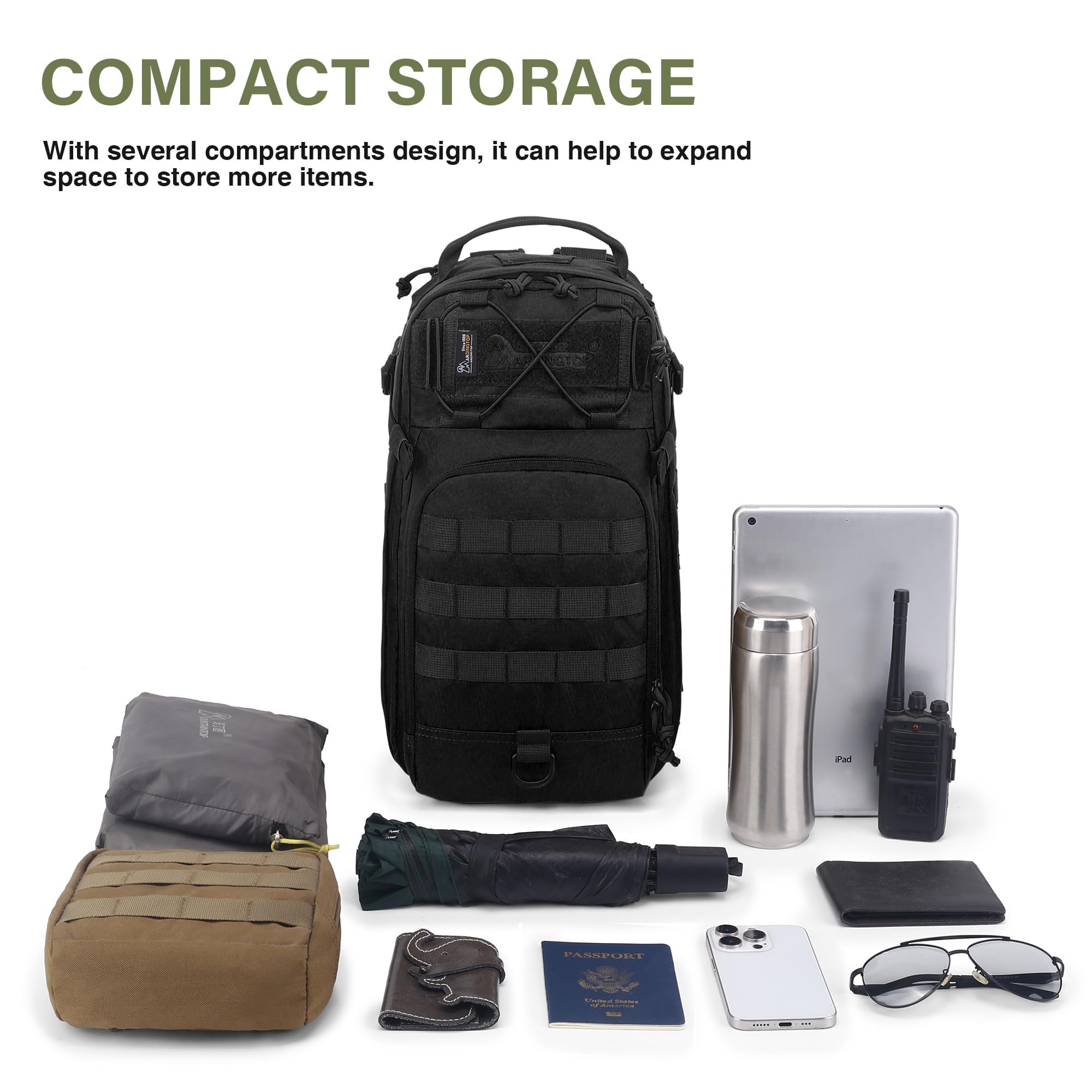 Mardingtop 18L Taktischer Rucksack Herren mit Abnehmbarer Schultergurt | Wanderrucksack Klein Outdoor Umhängetasche mit MOLLE-System,Vielseitiger 3-in-1 Sling Bag für Camping Arbeit Wandern