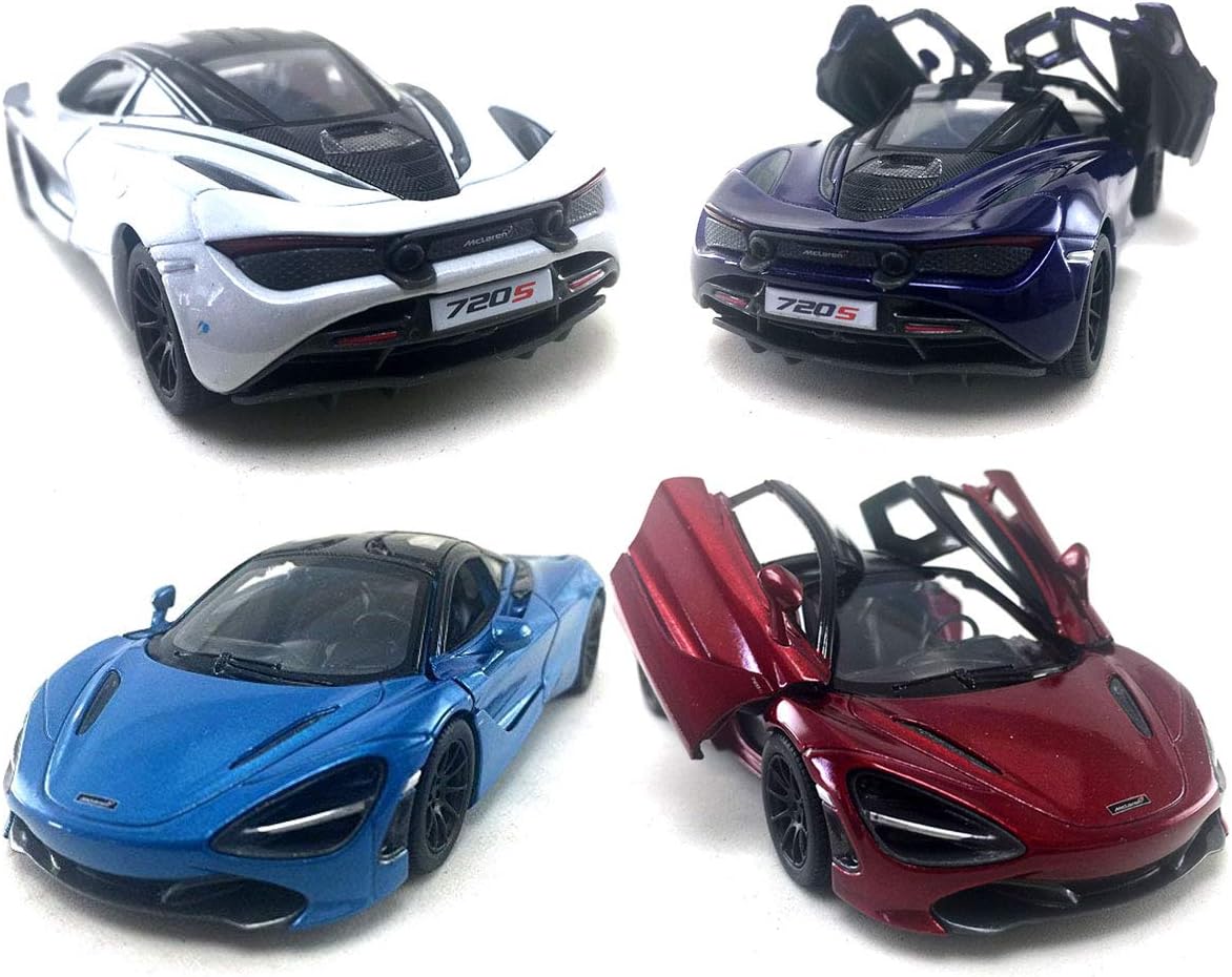 Welly Mc Laren 720S 2017 Set of 4 Pull Back Toy Sports Cars 1:36 Scale (Red/Indigo/White/Blue)