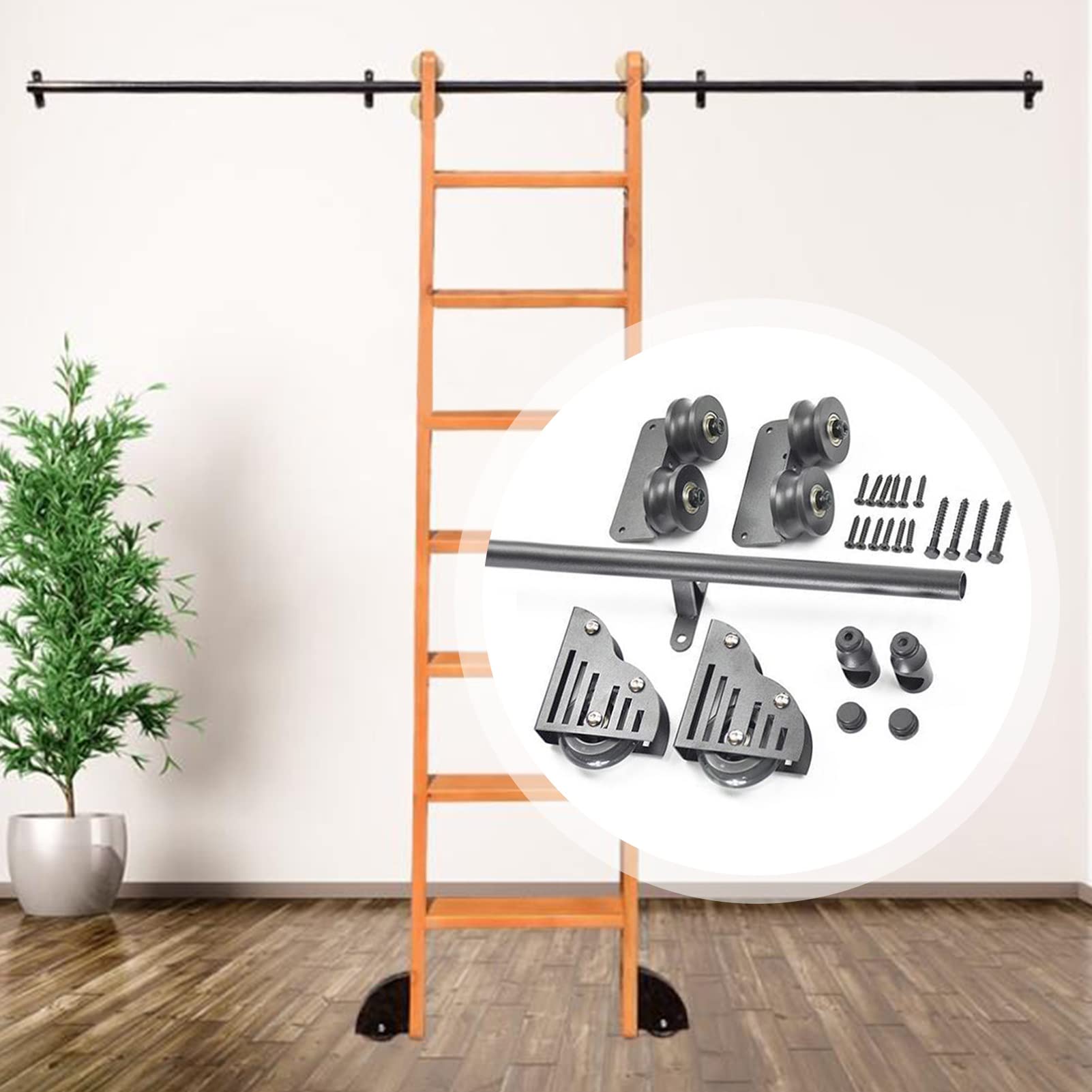 GDMDPTE Barn Door Hardware Kit for Sliding Ladder Library Full Set Rolling Track (6.6ft/200cm)