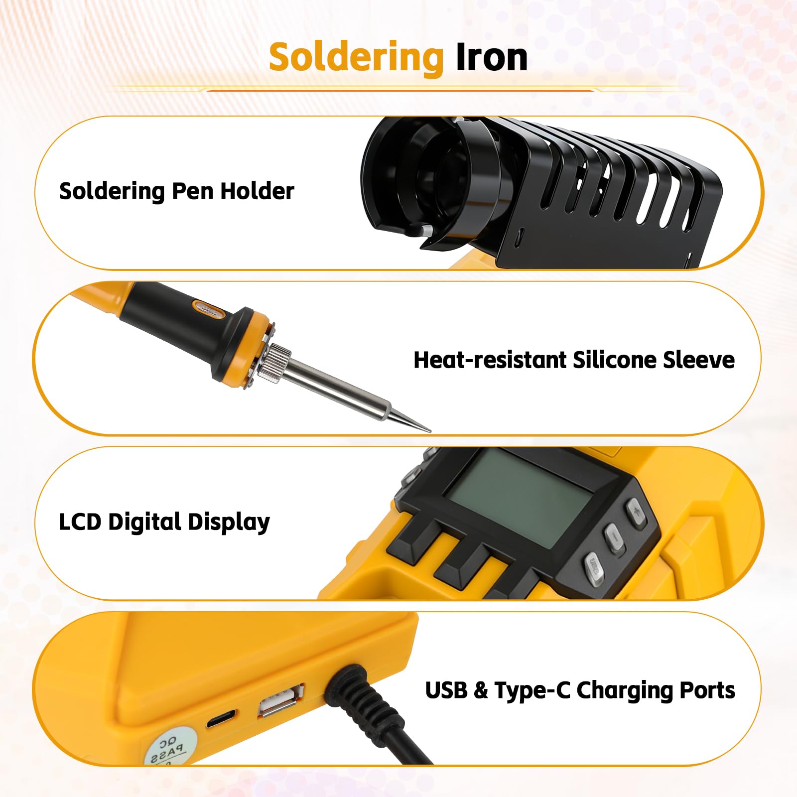 Estación de soldadura con batería para baterías DEWALT de 18 V/20 V, kit de soldadura de 60 W con pantalla digital, control de temperatura de 200 – 480 °C, calentamiento rápido, 5 puntas de soldadura