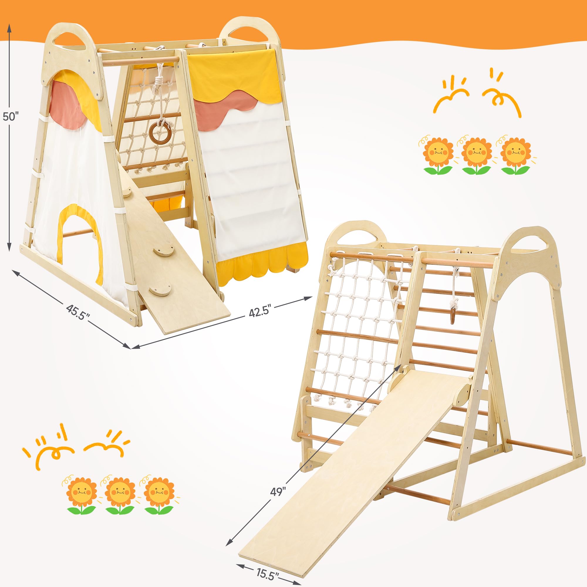 7 in 1 Indoor Playground Jungle Gym Playset, Climbing Toys for Toddlers, Indoor Playground Set with Tent, Slide, Monkey Bars, Playground for Kids Easy Assembly