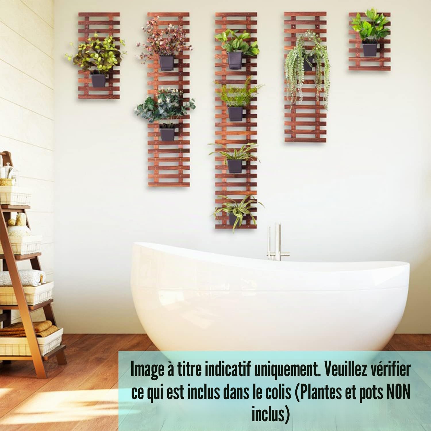 ShopLaLa Jardinière murale – Support en bois pour plantes succulentes d'intérieur et d'extérieur, orchidée vivante Cadre d'affichage vertical pour jardin, balcon, terrasse, salle de bain, Macetas para