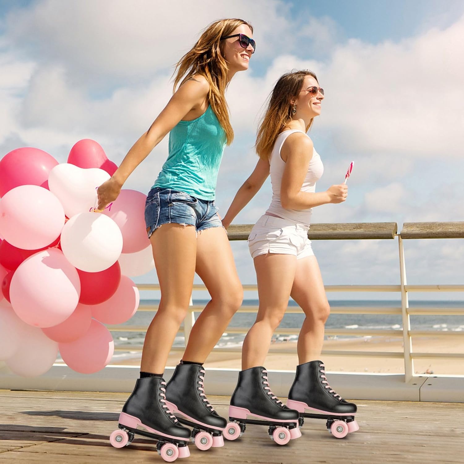 jessie Roller Skates for Girl and Women, PU Leather Flash Kids Roller Skates, Classic Adjustable Four-Wheel Beginner Girl Skates Roller Skates Girls Ages 8-12 for Indoor Outdoor