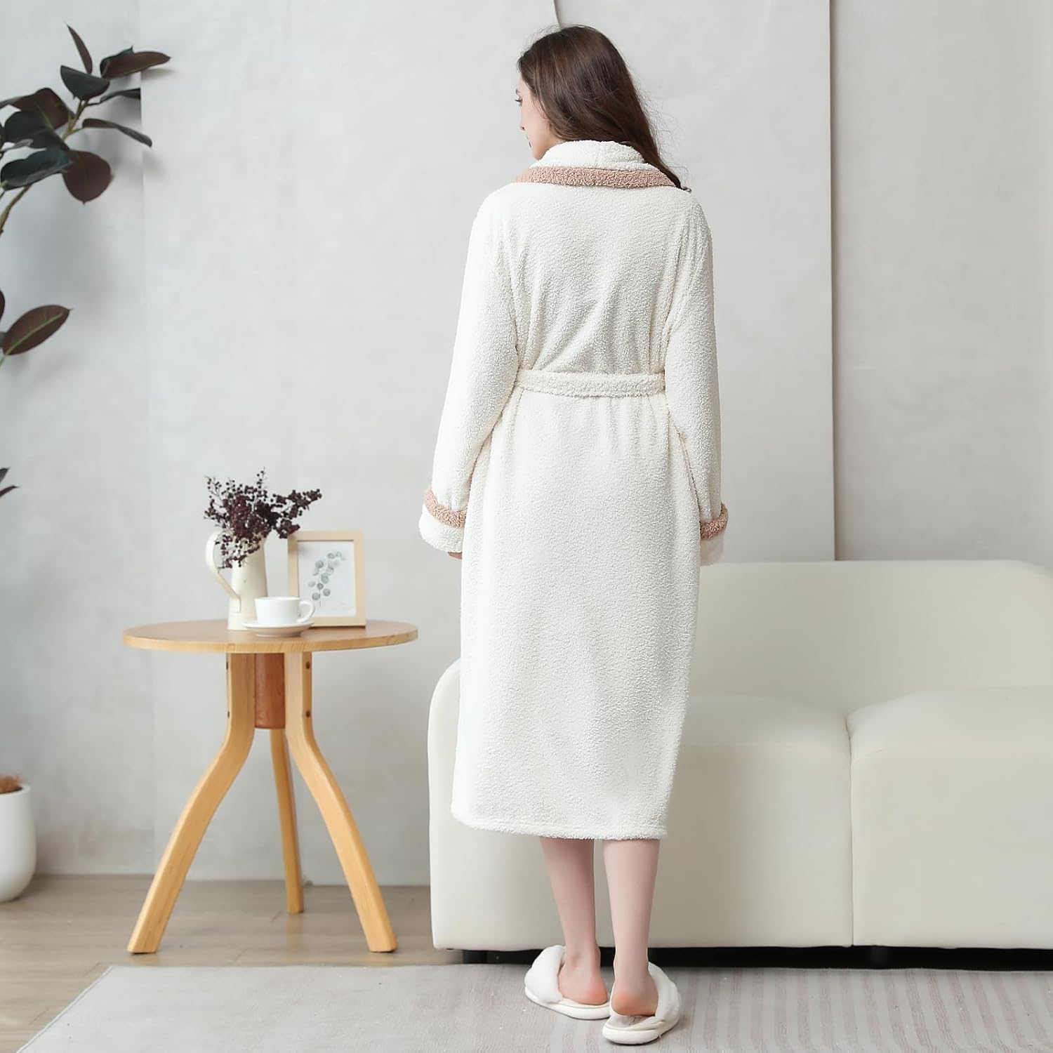 Oksun Womens Long Fleece Robe: Soft Fluffy Warm Bathrobe - Cozy Winter Housecoat Nigthgown with Chic Piping - Image 6