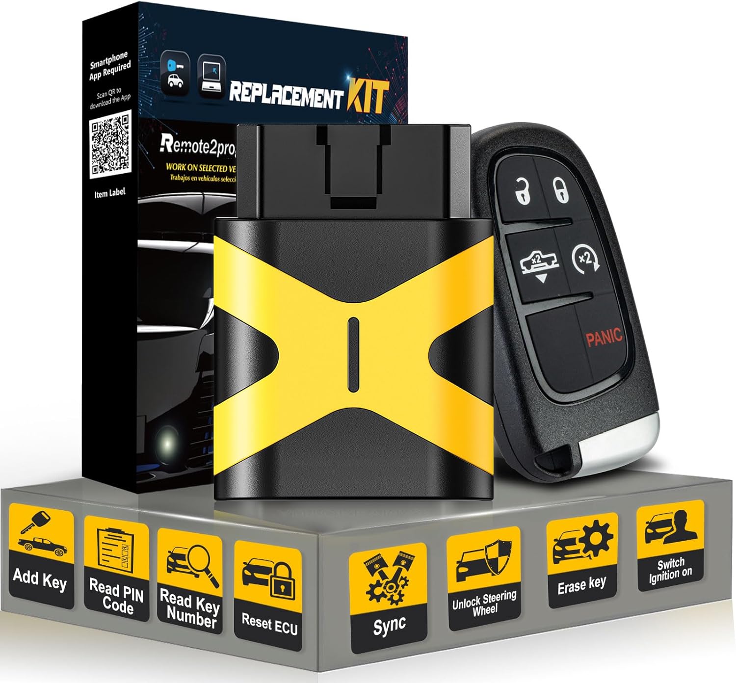 Car Key Remote Keyless Entry Self Programmable 46 Chip Remote Control Replacement for 2013-2018 Dodge Ram 1500 2500 3500 (5 BTN Smart Key/GQ4-54T)