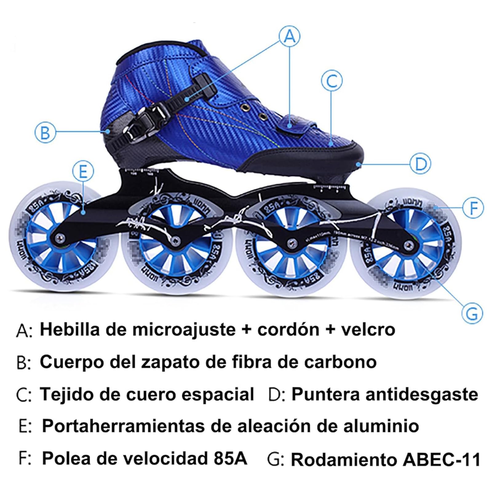Patines En Linea Adulto, Patines De Velocidad Profesional De Fibra De Carbono para Exteriores, Patines De Ruedas Adulto Hombre Mujer, Ruedas De 110 Mm, Chasis De Aluminio Y Forro Transpirable