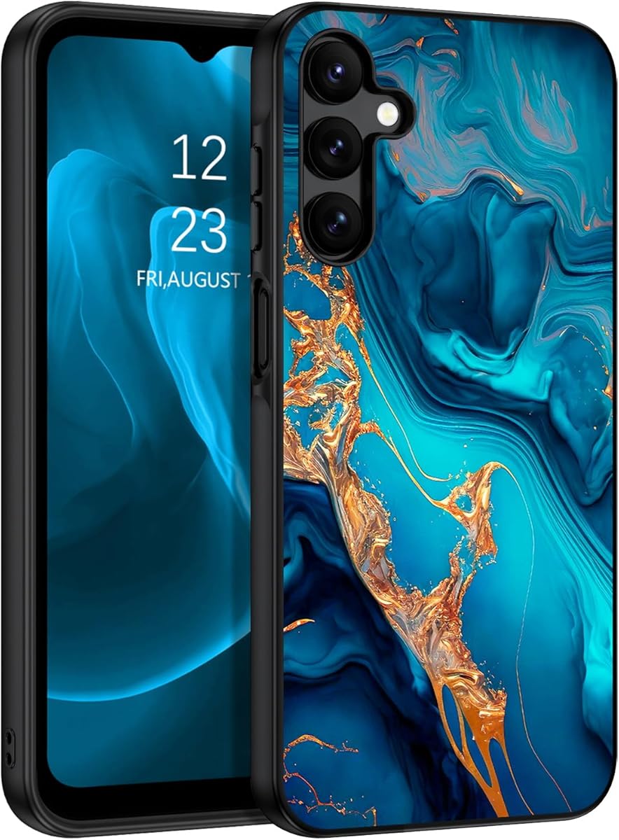 BENTOBEN for Samsung Galaxy A15 5G Case, Slim Fit Glow in The Dark Hybrid Hard PC Soft TPU Bumper Drop Protective Girls Women Men Phone Cover for Samsung Galaxy A15 5G, Blue Marble/Gold