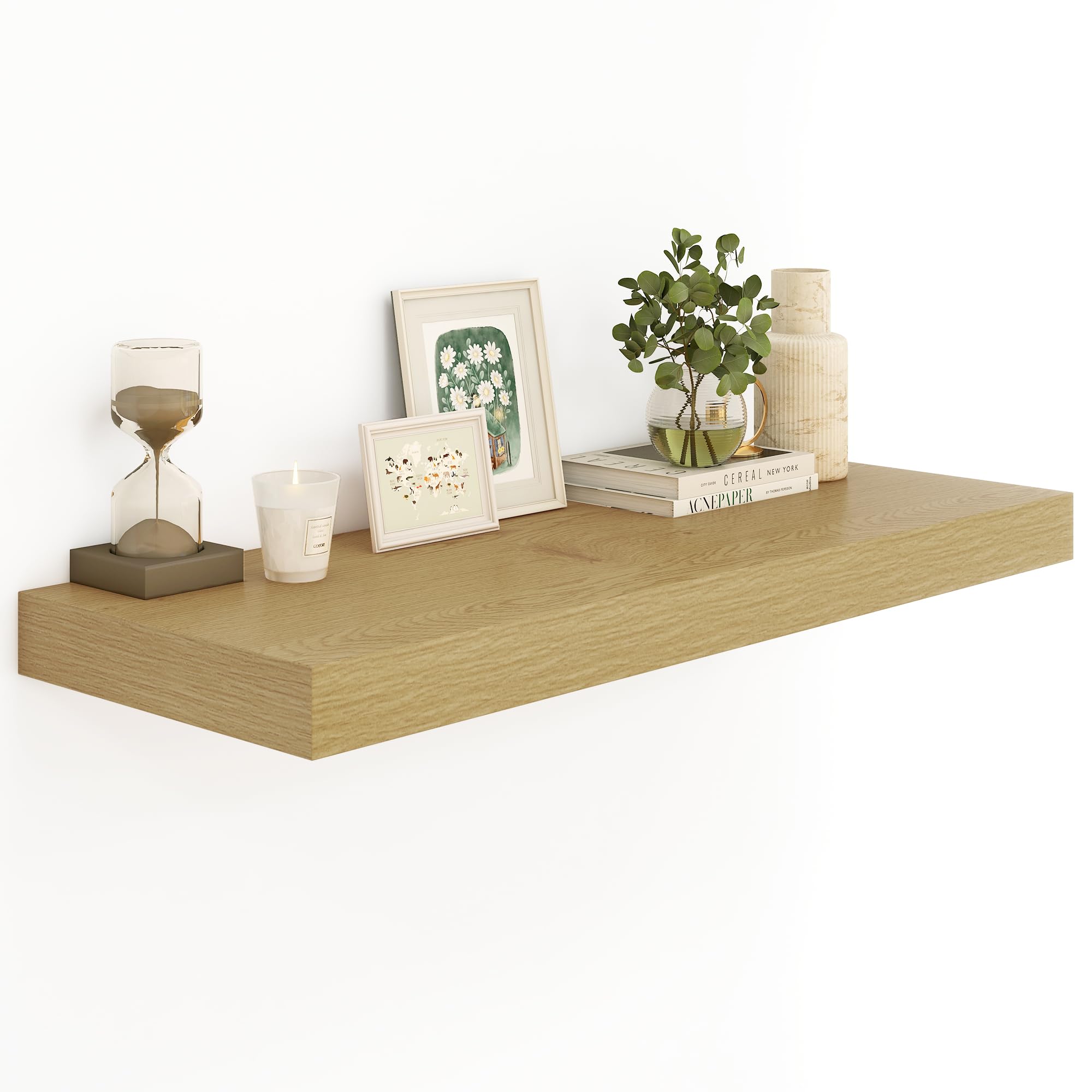 Photo 1 of Heimlove Oak Bathroom Shelves Floating Shelves for Wall Shelf Over Toilet Long Mounted Modern Farmhouse,48 x 12 Shelves with Invisible Brackets for Living Room, Kitchen, Bedroom