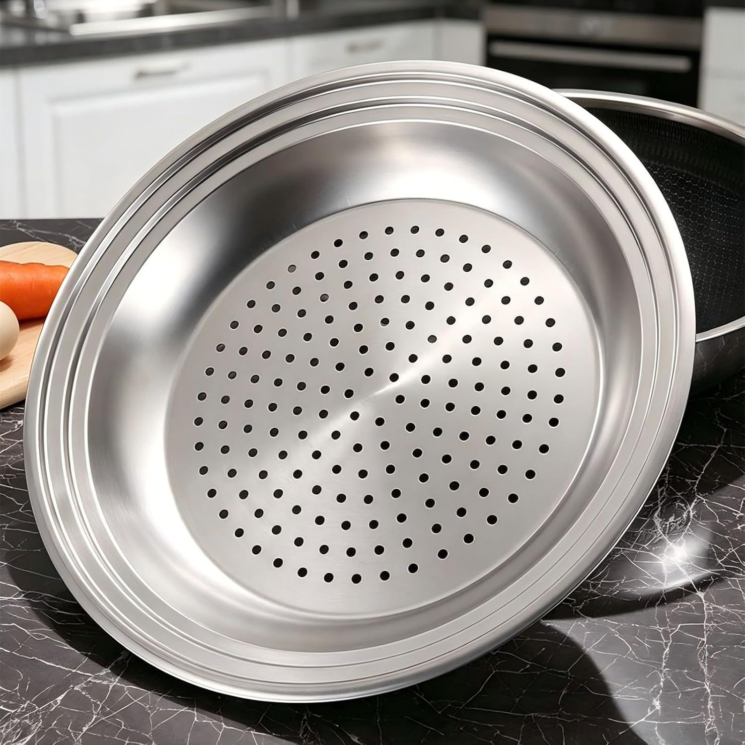 Heavy Duty Stainless Steel Wok Steamer Insert, Fits Most Wok Pans, Thickened Food Grade Perforated Steaming Tray for Steaming Dumplings, Baozi, Veggies&Seafood Cooker