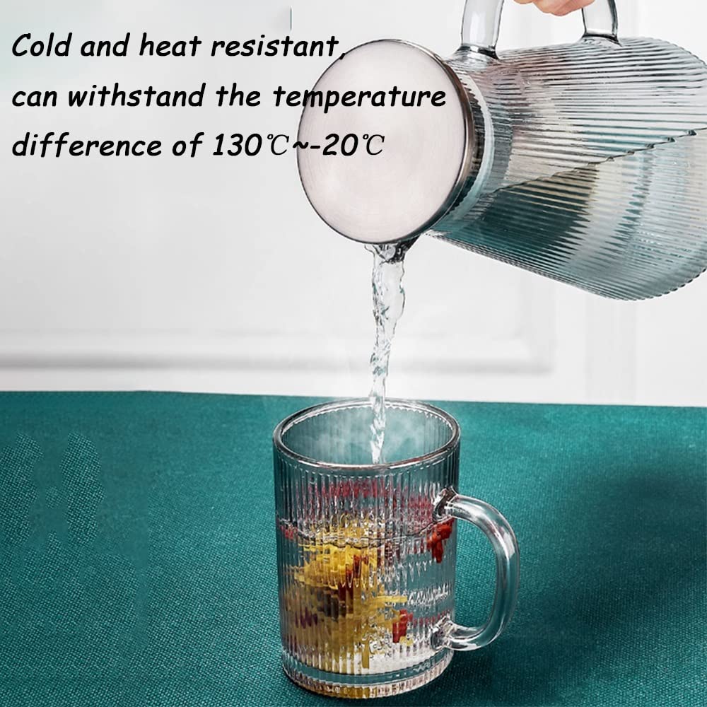 Glastasse, Bleifreies Klarglas-Kaffeetassen-Set Mit 6 Vertikalen Streifen, Glas-Teetasse Mit Griff For Wasser, Milch, Saft, Kaffee, Tee, 350 Ml (Color : Amber)
