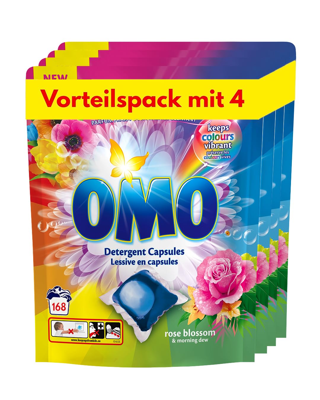 OMO Waschmittel Kapseln Rose Duft | Großpackung | 14T Frische |168 Pods