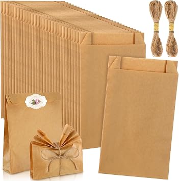 Fulmoon 100 Pieces Soap Paper Bags, 5 x 8 Kraft Paper Bags for Packaging Soap Making Wrappers with 394 In Jute Ropes for Candy Lipstick Gift Crafts Merchandise Wedding Gift Wrapping Solid Color