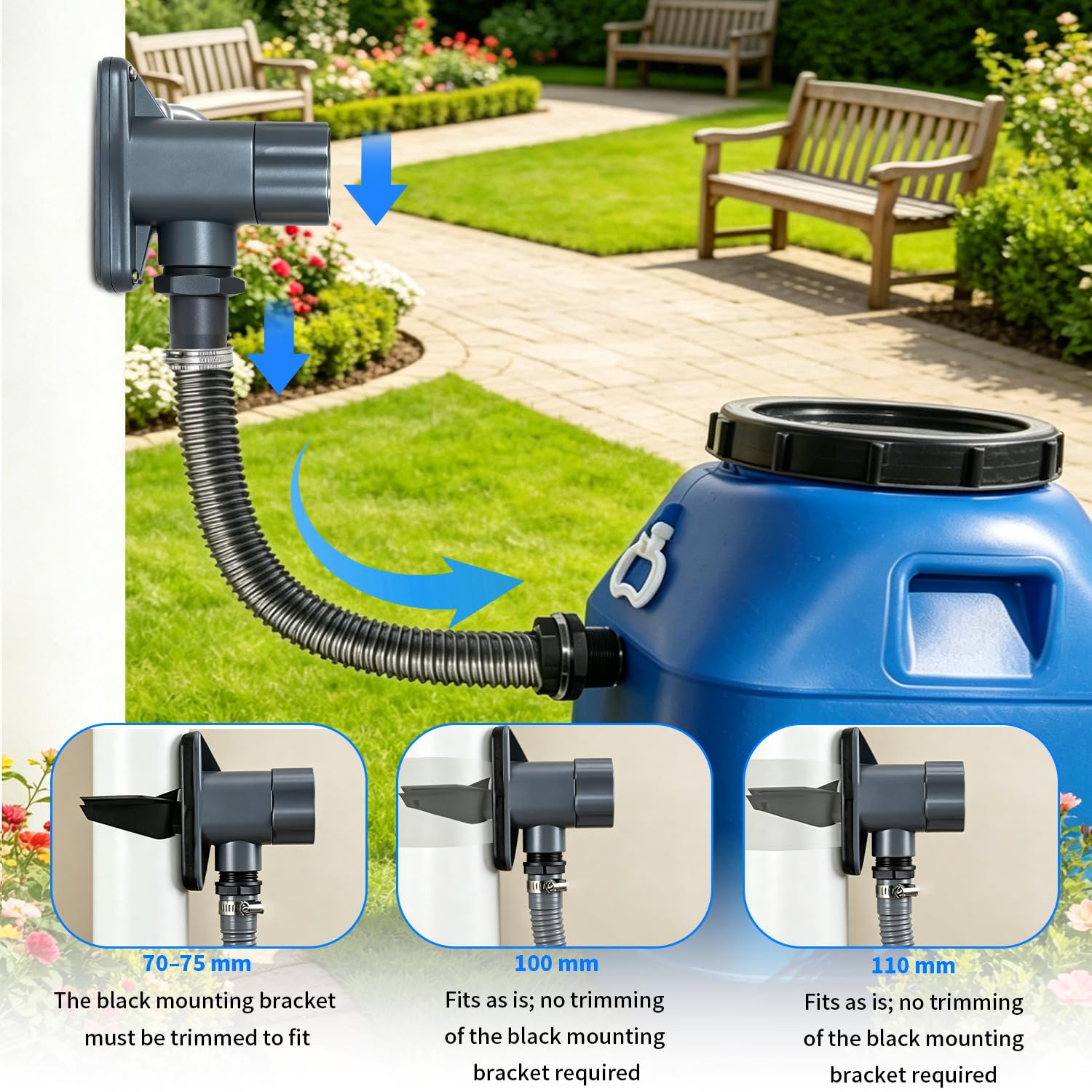 Collecteur Eau de Pluie pour Tuyau de Descente Ø 70-110mm Récupérateur d Eau de Pluie pour Gouttière Recuperateur d Eau de Pluie Récupérateur d'eau avec Accessoires de Montage