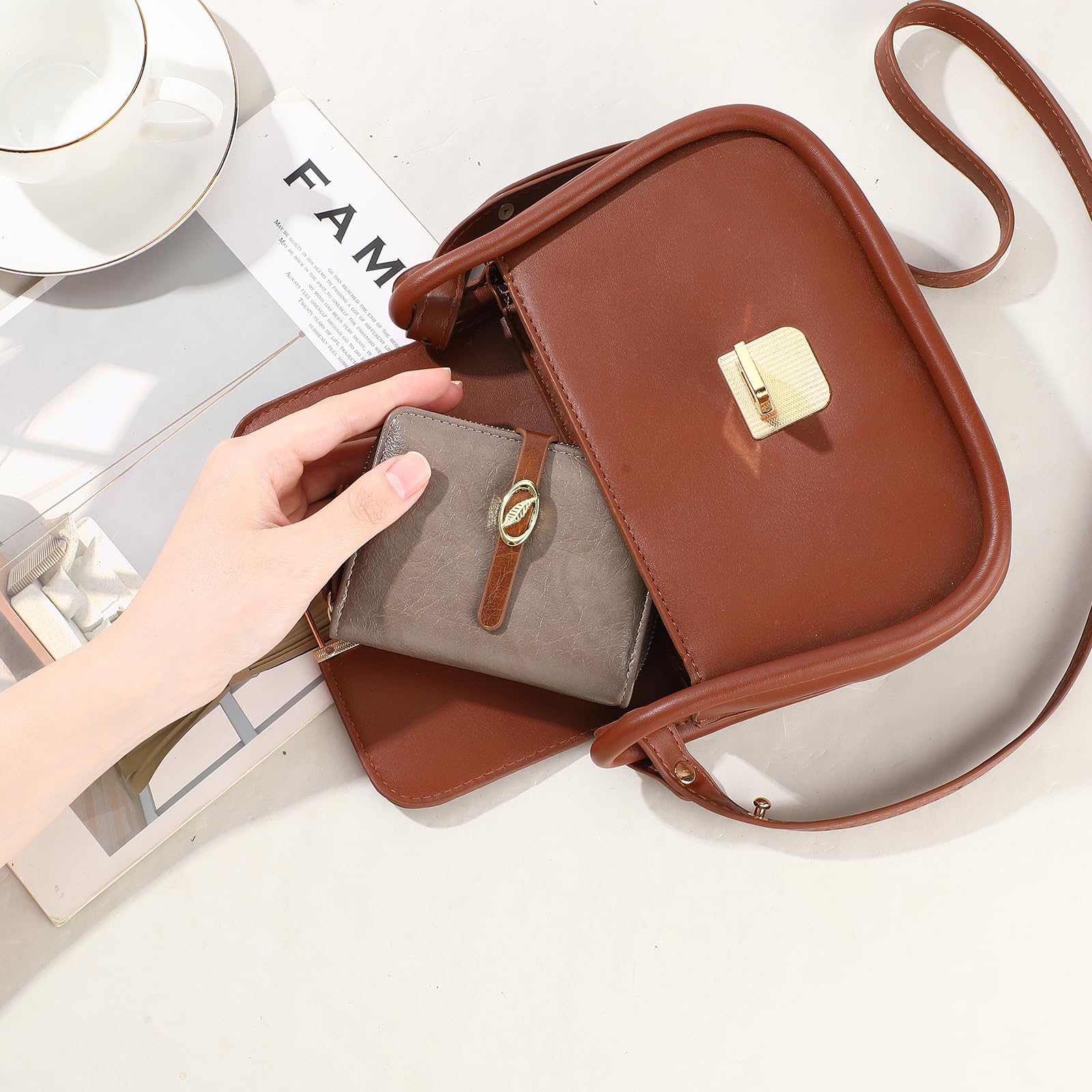 GOIACII Piccolo portafoglio da donna in pelle compatta grande capacità con tasca con zip e porta carte, A05 grigio., S, Rétro