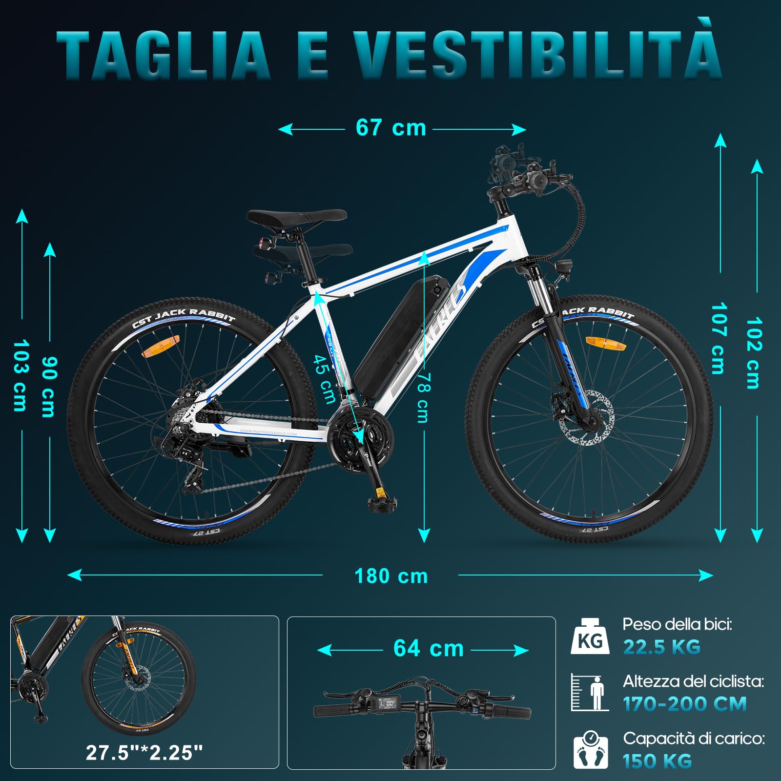 Fafrees Bici Elettrica Uomo Donna, 36V 14.5Ah Bicicletta Elettrica 27.5 Pollici, 250W Ebike MTB con 21 Velocità, Pedalata Assistita 100KM, F28 MT 2024 Nero