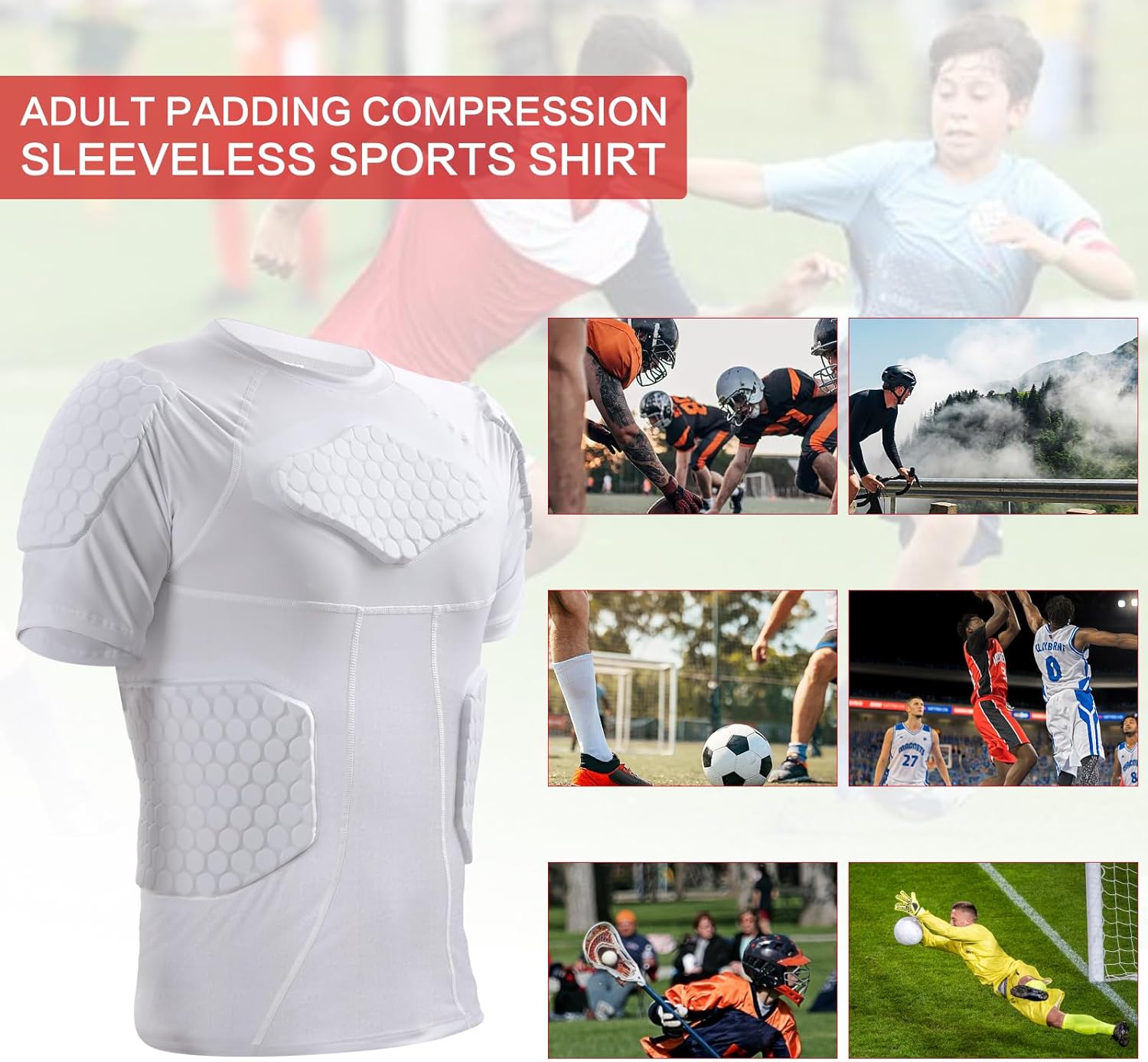 Zicac Men's Sports Shock Rash Guard Compression Padded Shirt Soccer Basketball Protective Gear Chest Rib Guards - Image 6