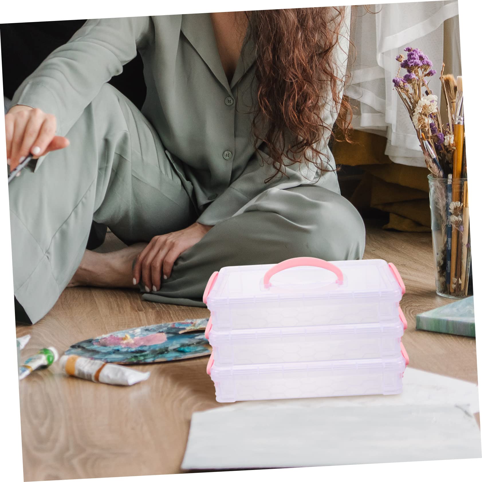NUOBESTY Scatola Portapenne Impilabile in Plastica, Set da 8 Pezzi | Coperchio Incluso, Trasparenza del Contenuto, Formato Salvaspazio per Organizzazione Scolastica
