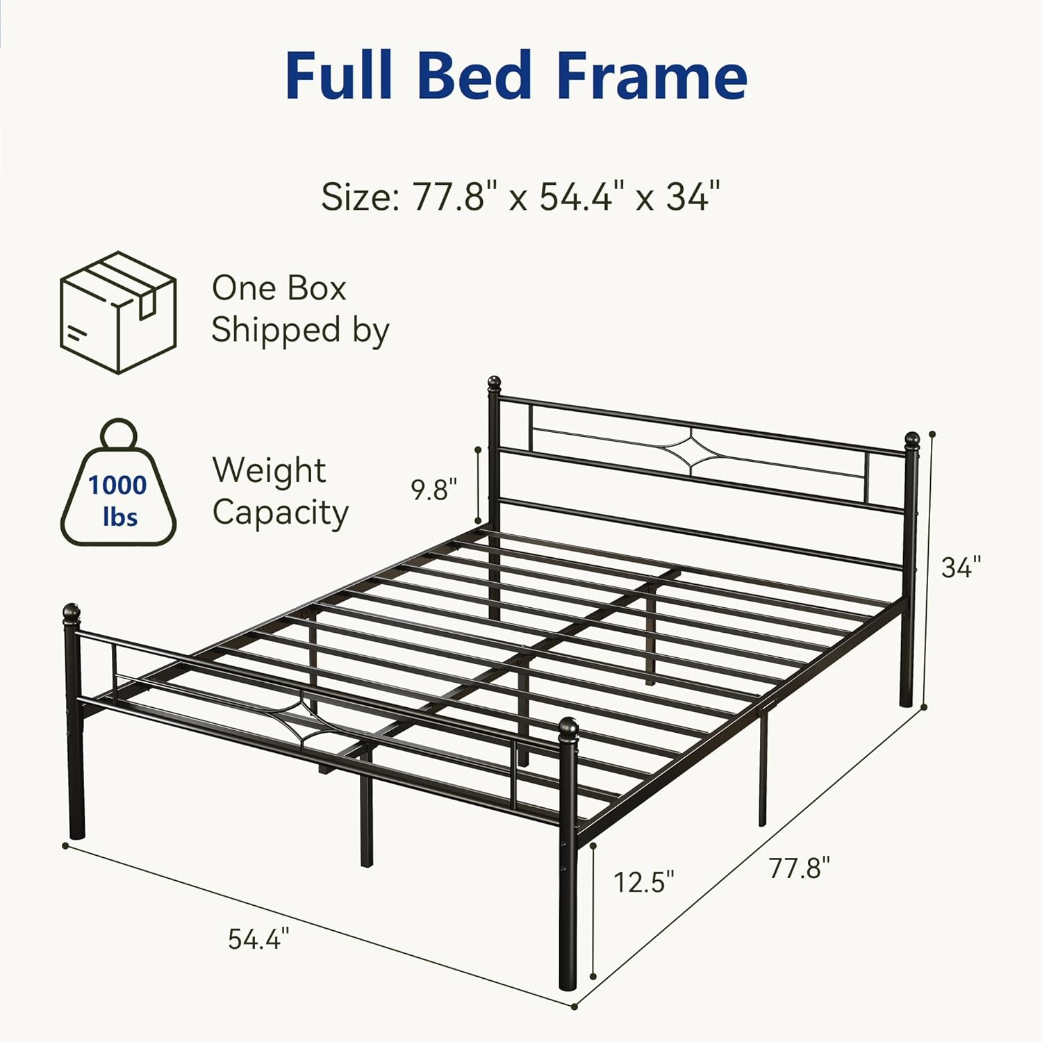 Metal Bed Frame Full Size - 14 Inch Platform Bed Frame with Headboard/Heavy Duty Sturdy Mattress Foundation/No Box Spring Needed/Easy Assembly, Black, Full